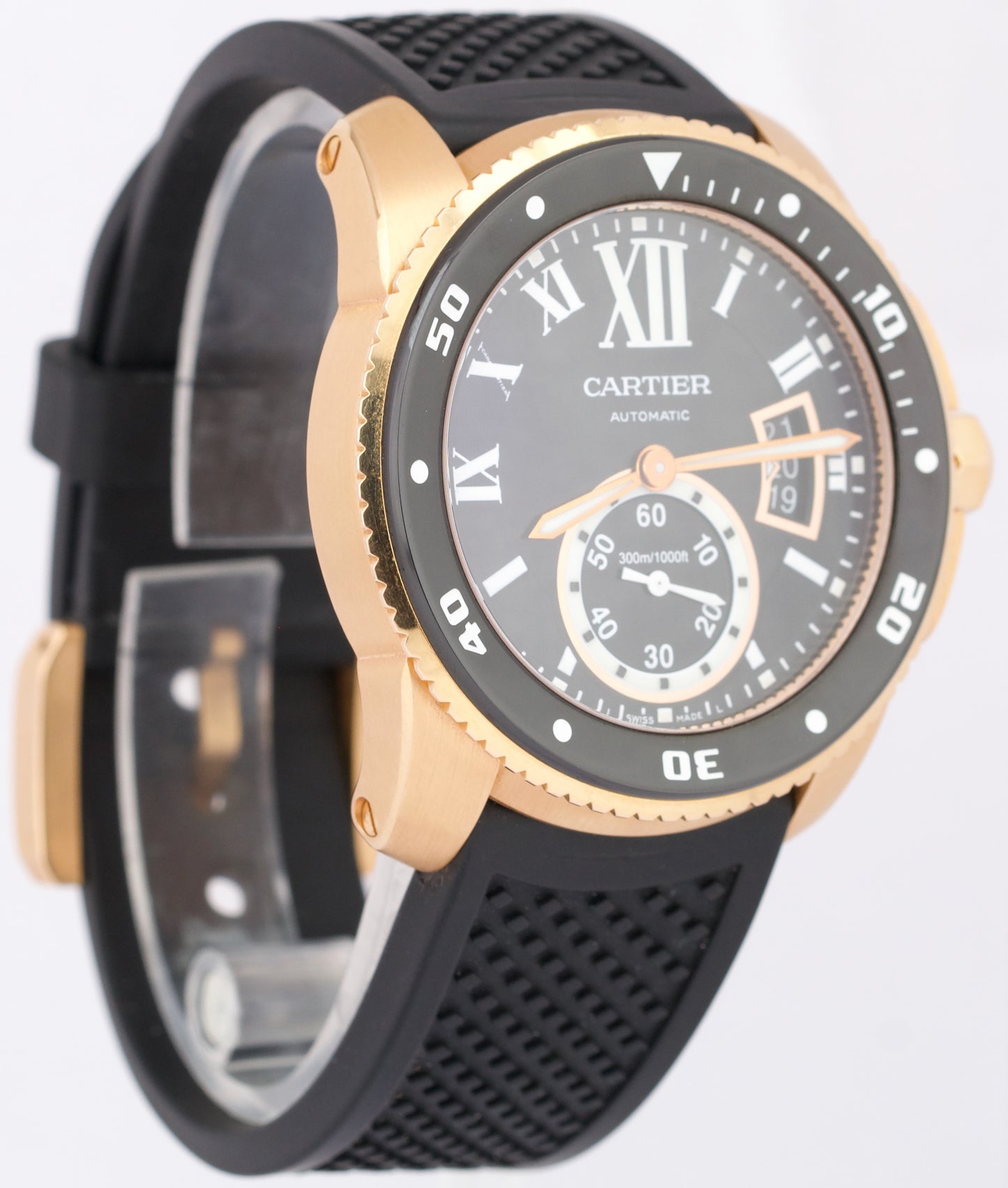 PAPERS Cartier Calibre 42mm 18K ROSE GOLD Black Rubber 3730 / W7100052 Watch BOX