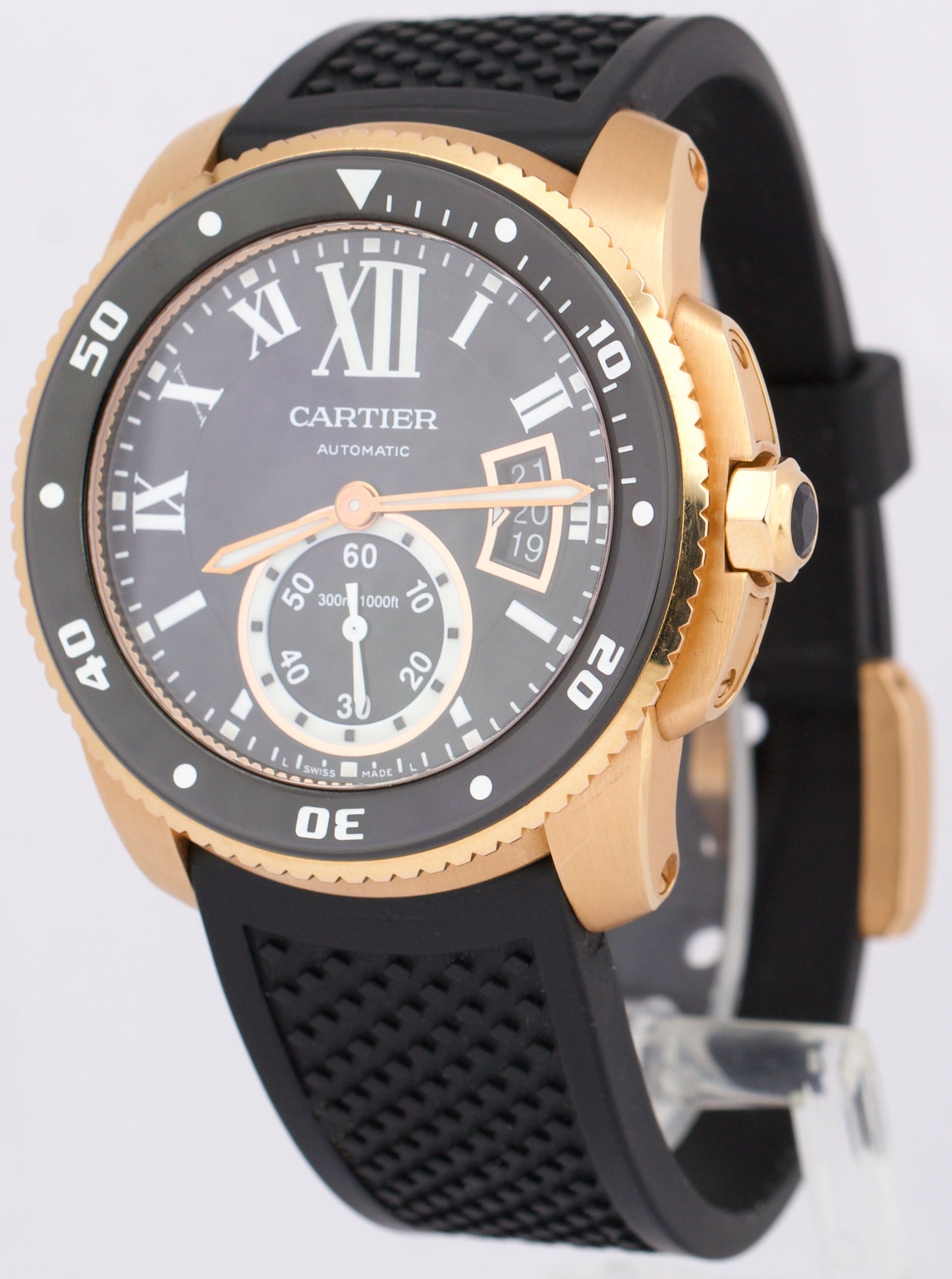 PAPERS Cartier Calibre 42mm 18K ROSE GOLD Black Rubber 3730 / W7100052 Watch BOX