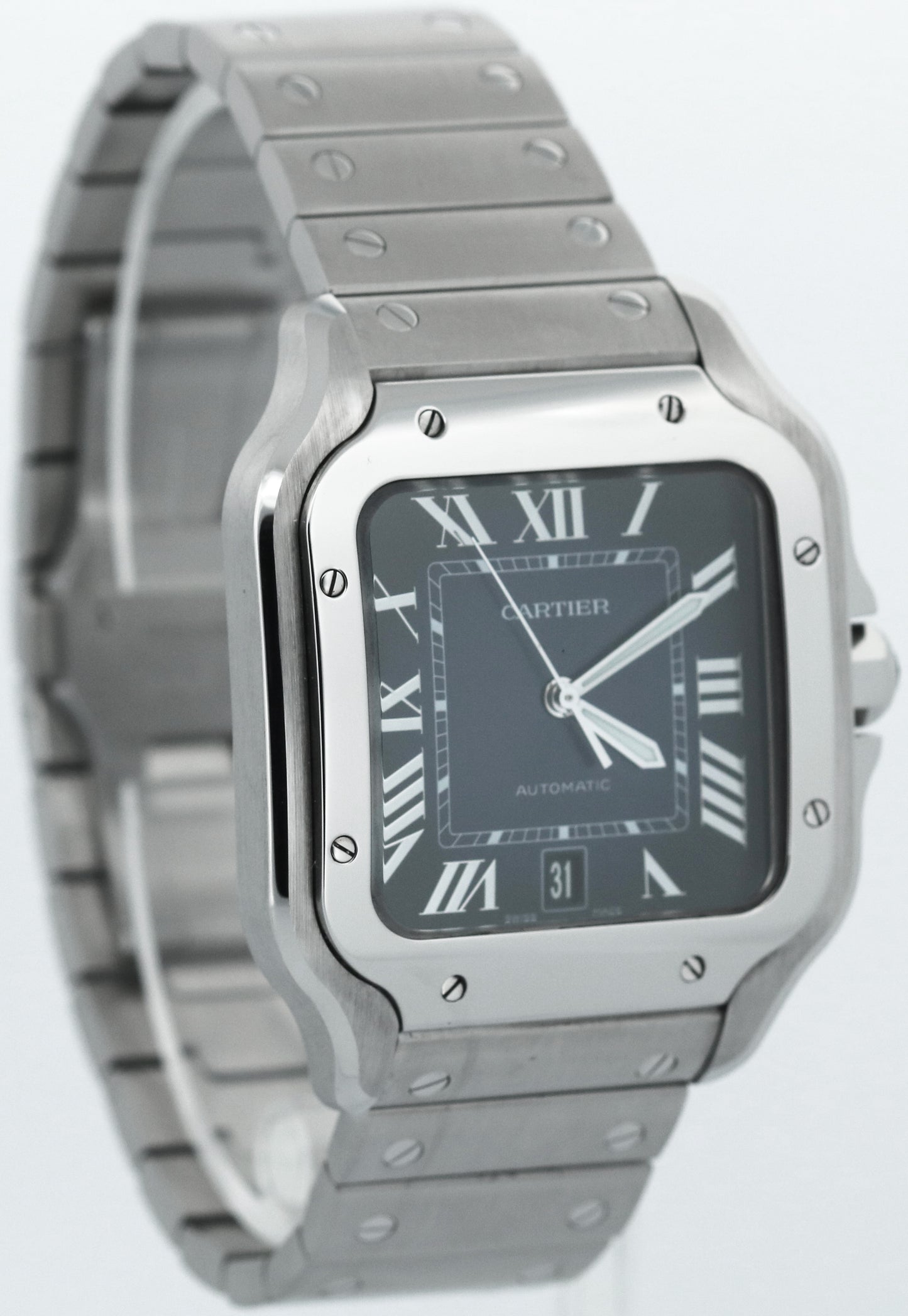 2023 PAPERS Cartier Santos 39.8mm BLUE 4072 WSSA0030 Stainless Steel Watch BOX