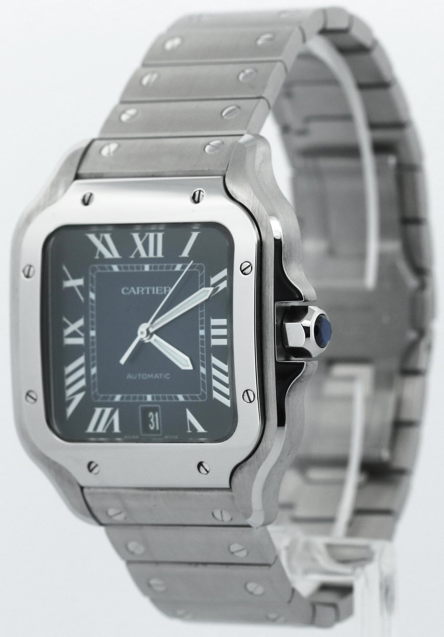 2023 PAPERS Cartier Santos 39.8mm BLUE 4072 WSSA0030 Stainless Steel Watch BOX