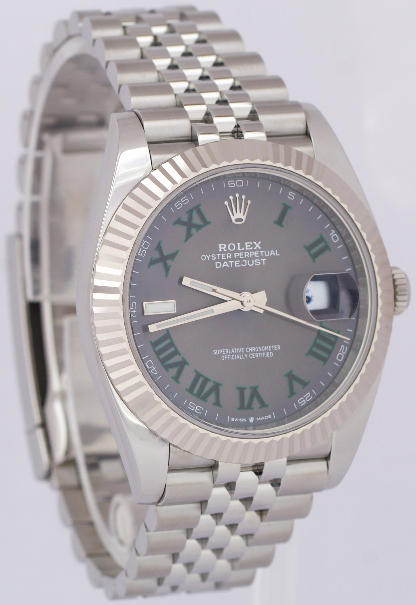 NEW PAPERS Rolex DateJust 41 WIMBLEDON 18K Gold JUBILEE Fluted 41mm 126334 BOX