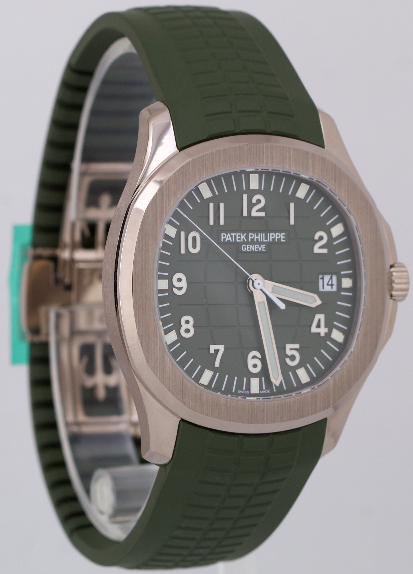 MINT Patek Philippe Aquanaut GREEN 18K White Gold Rubber 42.2mm Watch 5168G-010