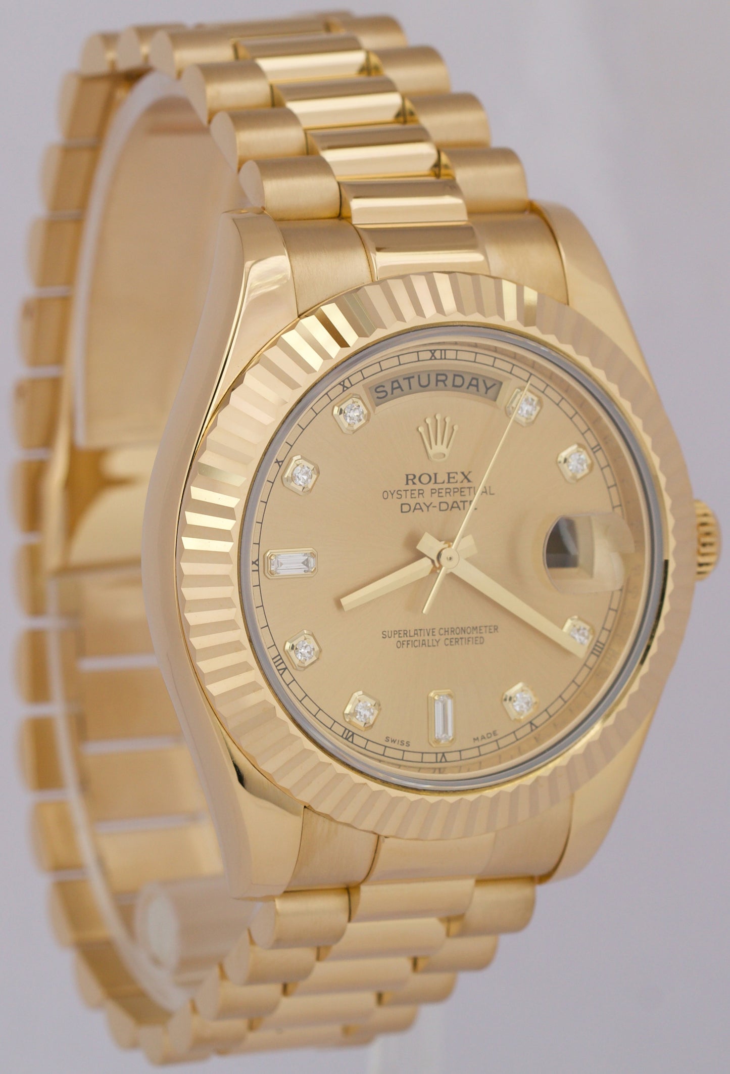 MINT PAPERS Rolex Day-Date II 41mm CHAMPAGNE DIAMOND 18K Yellow Gold 218238 BOX