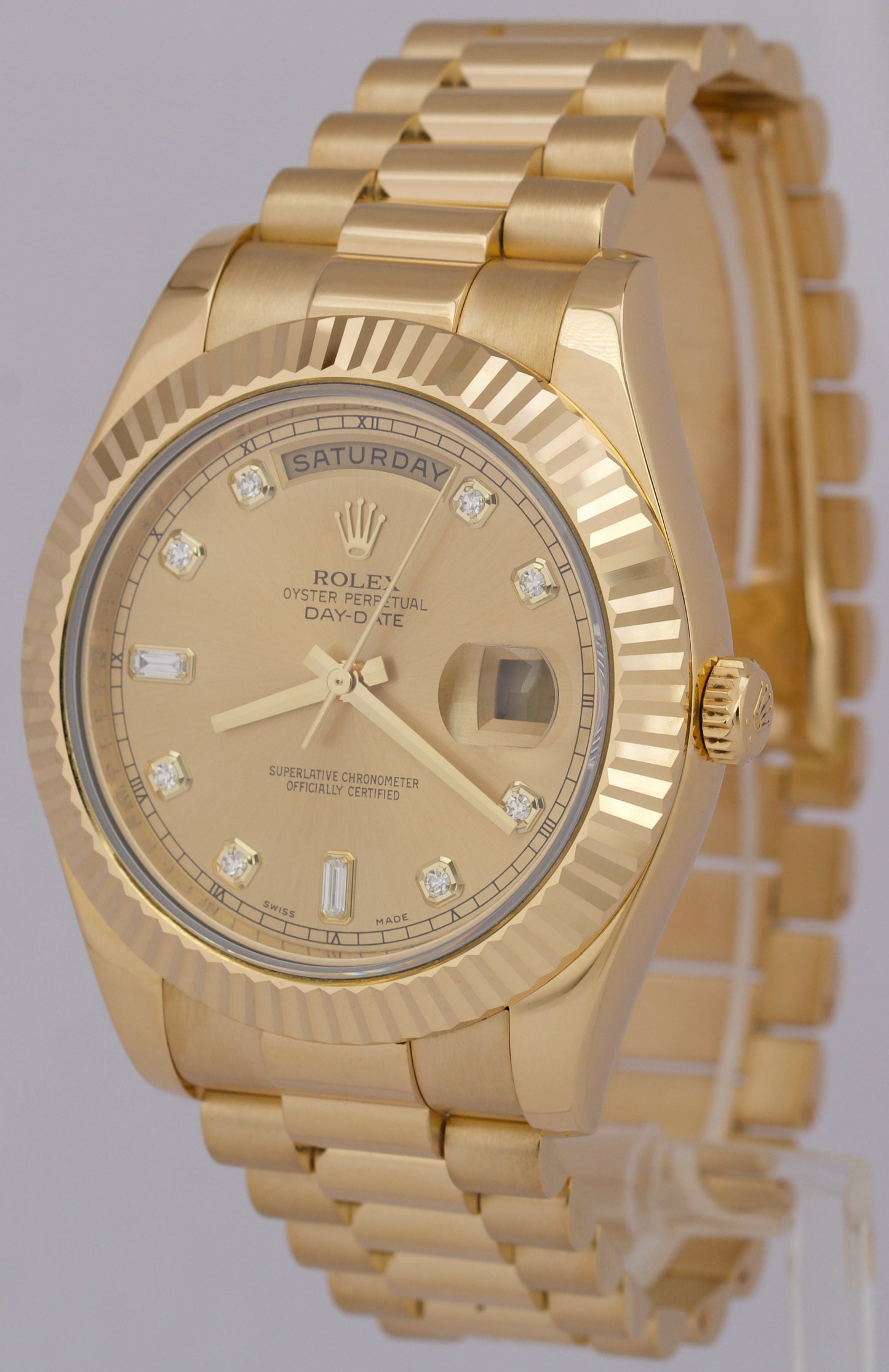 MINT PAPERS Rolex Day-Date II 41mm CHAMPAGNE DIAMOND 18K Yellow Gold 218238 BOX