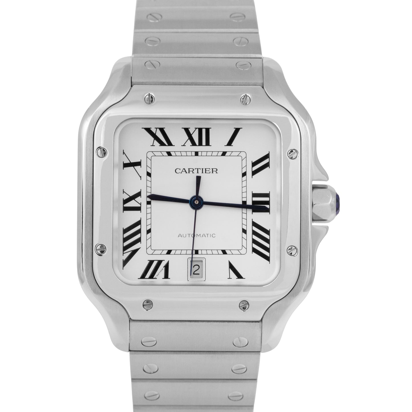 MINT PAPERS Cartier Santos 39.8mm White Stainless Steel Watch 4072 WSSA0009 BOX