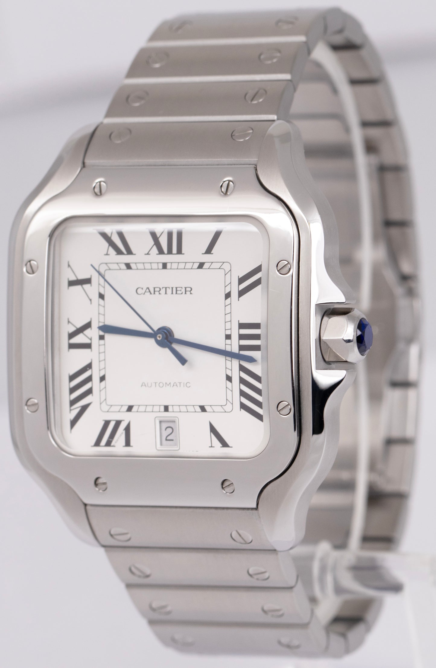 MINT PAPERS Cartier Santos 39.8mm White Stainless Steel Watch 4072 WSSA0009 BOX