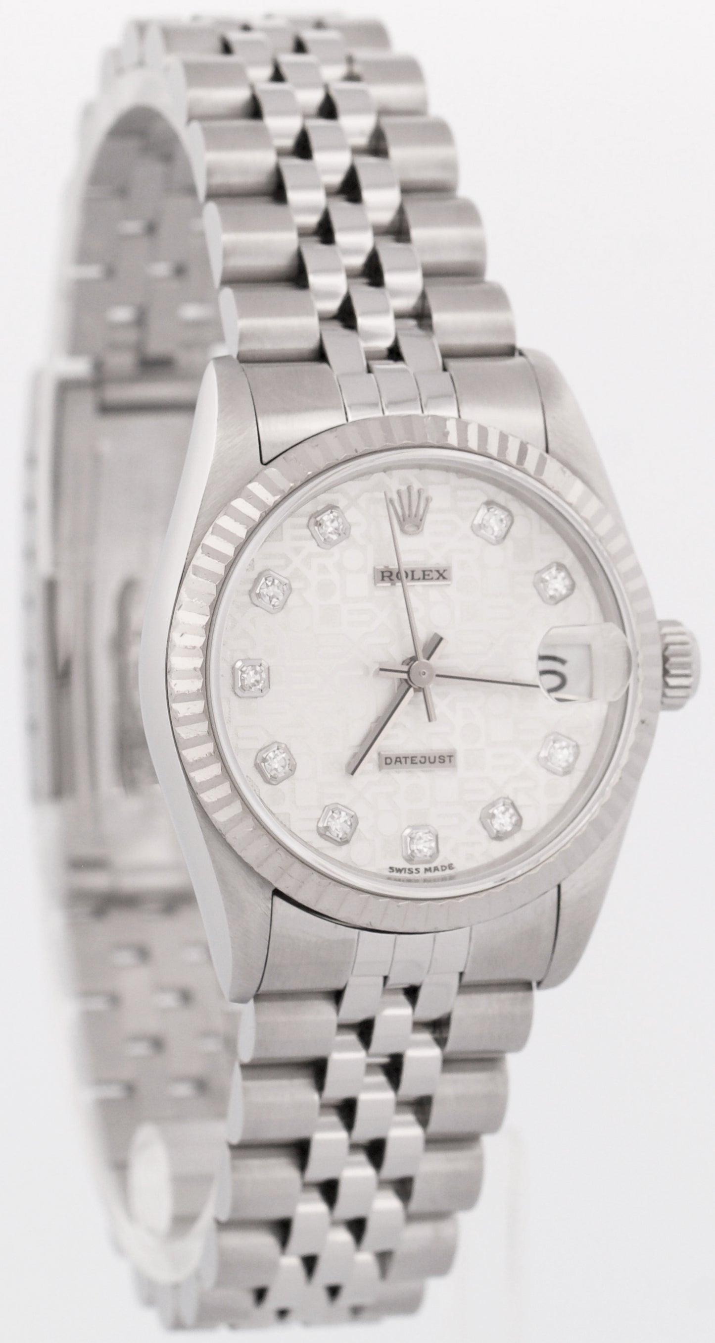 Rolex DateJust 31mm SILVER JUBILEE DIAMOND Steel Midsize 18K Fluted Watch 68274