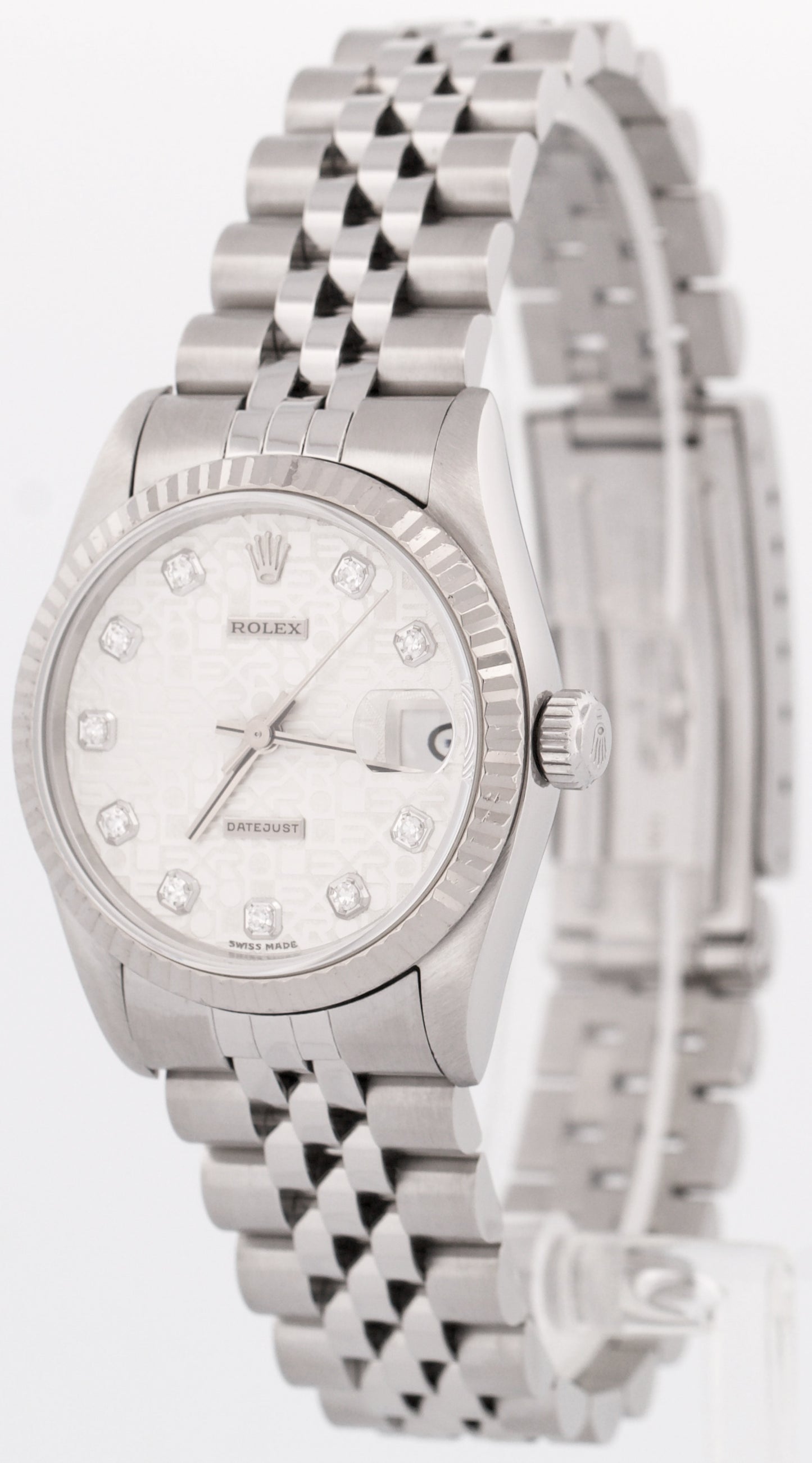 Rolex DateJust 31mm SILVER JUBILEE DIAMOND Steel Midsize 18K Fluted Watch 68274