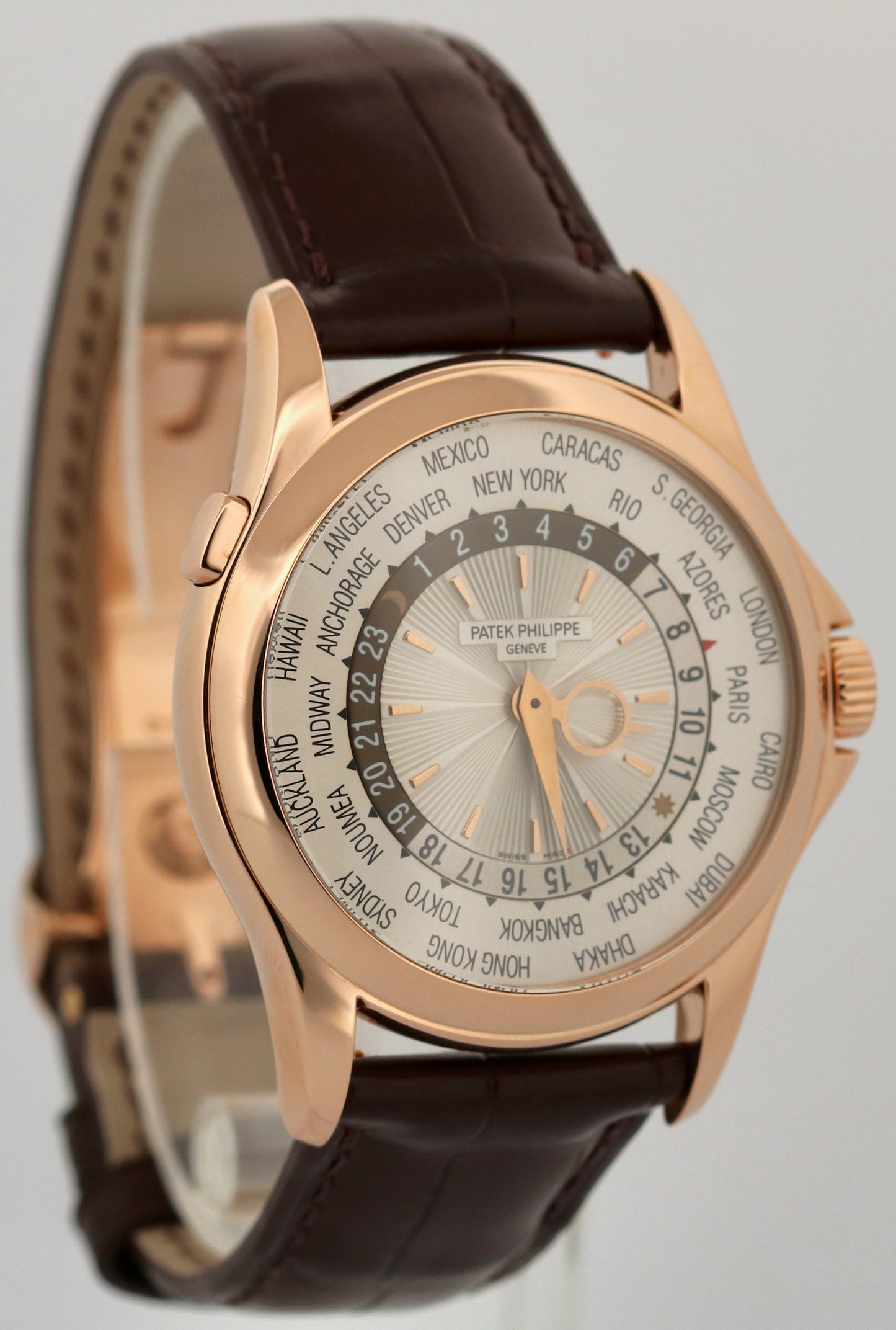 Patek Philippe World Time Complications SILVER 18K Rose Gold 39.5mm 5130R Watch