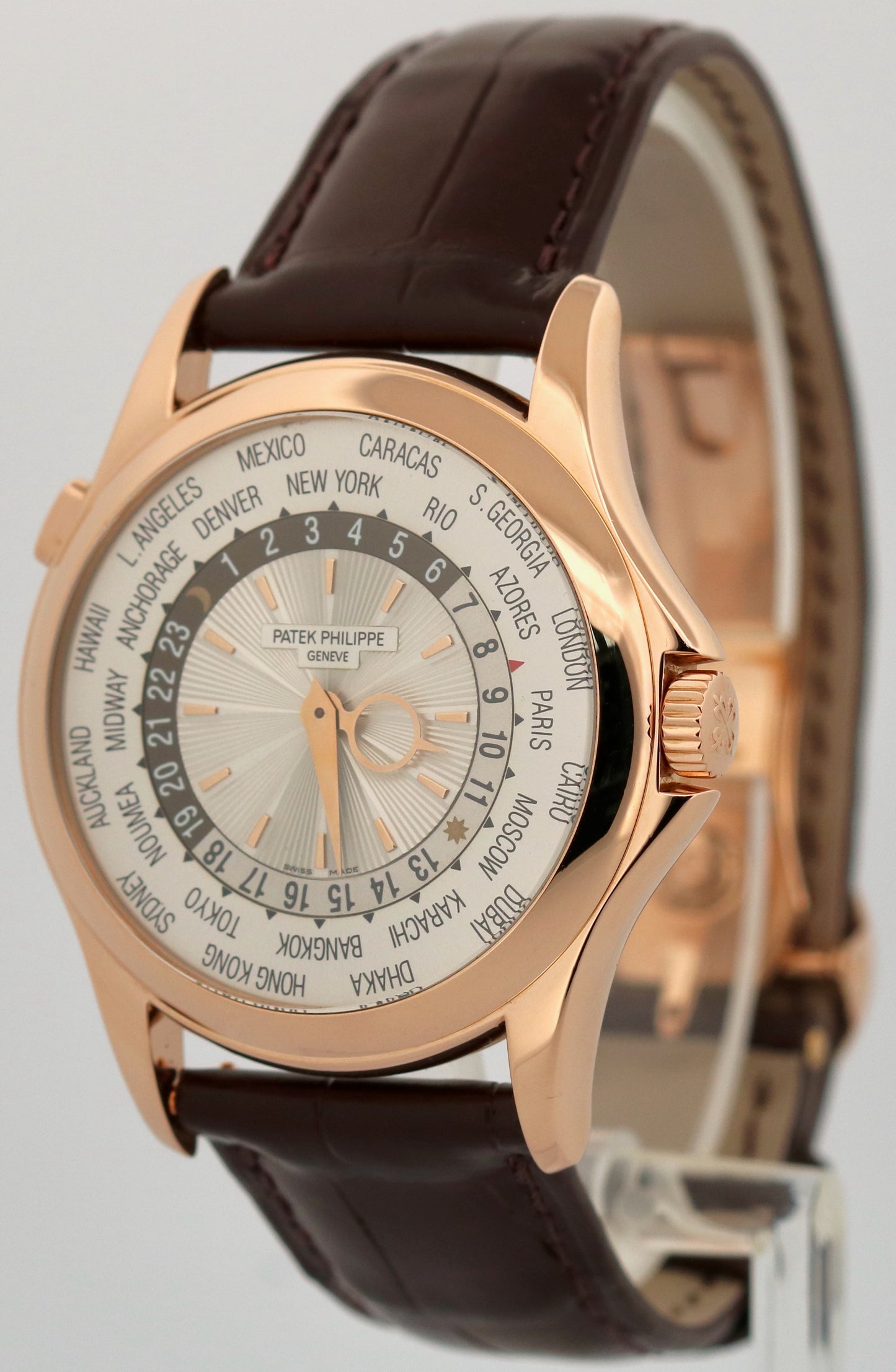 Patek Philippe World Time Complications SILVER 18K Rose Gold 39.5mm 5130R Watch