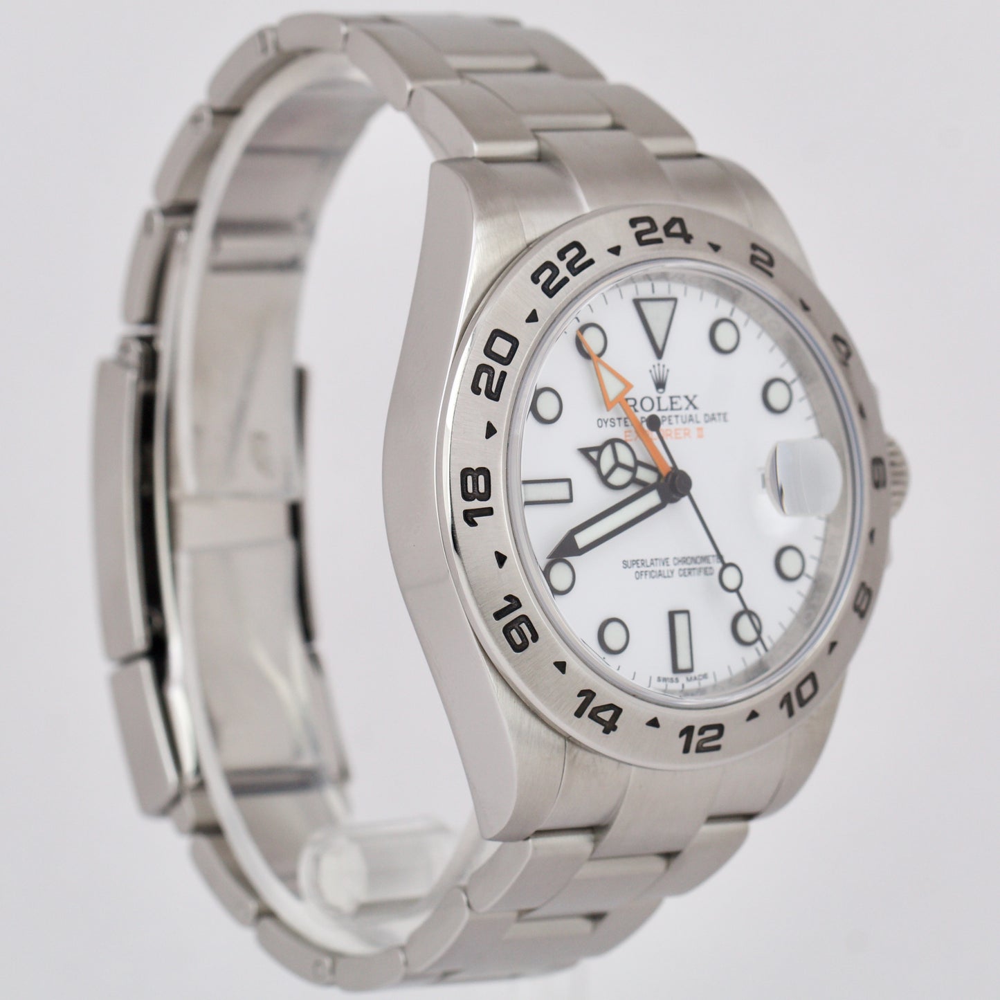 Rolex Explorer II PAPERS 42mm 216570 POLAR WHITE Orange Steel GMT Date Watch B+P