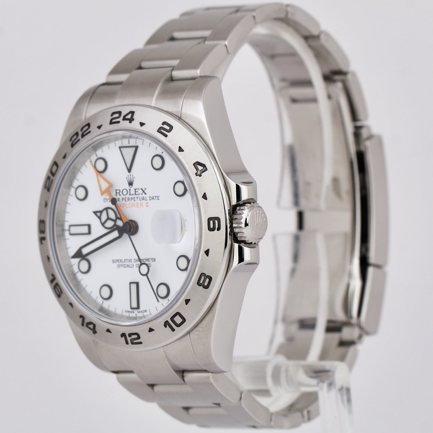 Rolex Explorer II PAPERS 42mm 216570 POLAR WHITE Orange Steel GMT Date Watch B+P