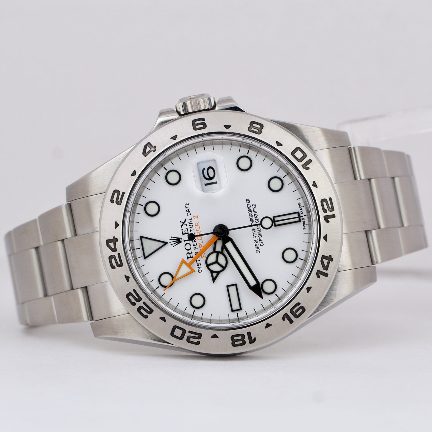 Rolex Explorer II PAPERS 42mm 216570 POLAR WHITE Orange Steel GMT Date Watch B+P