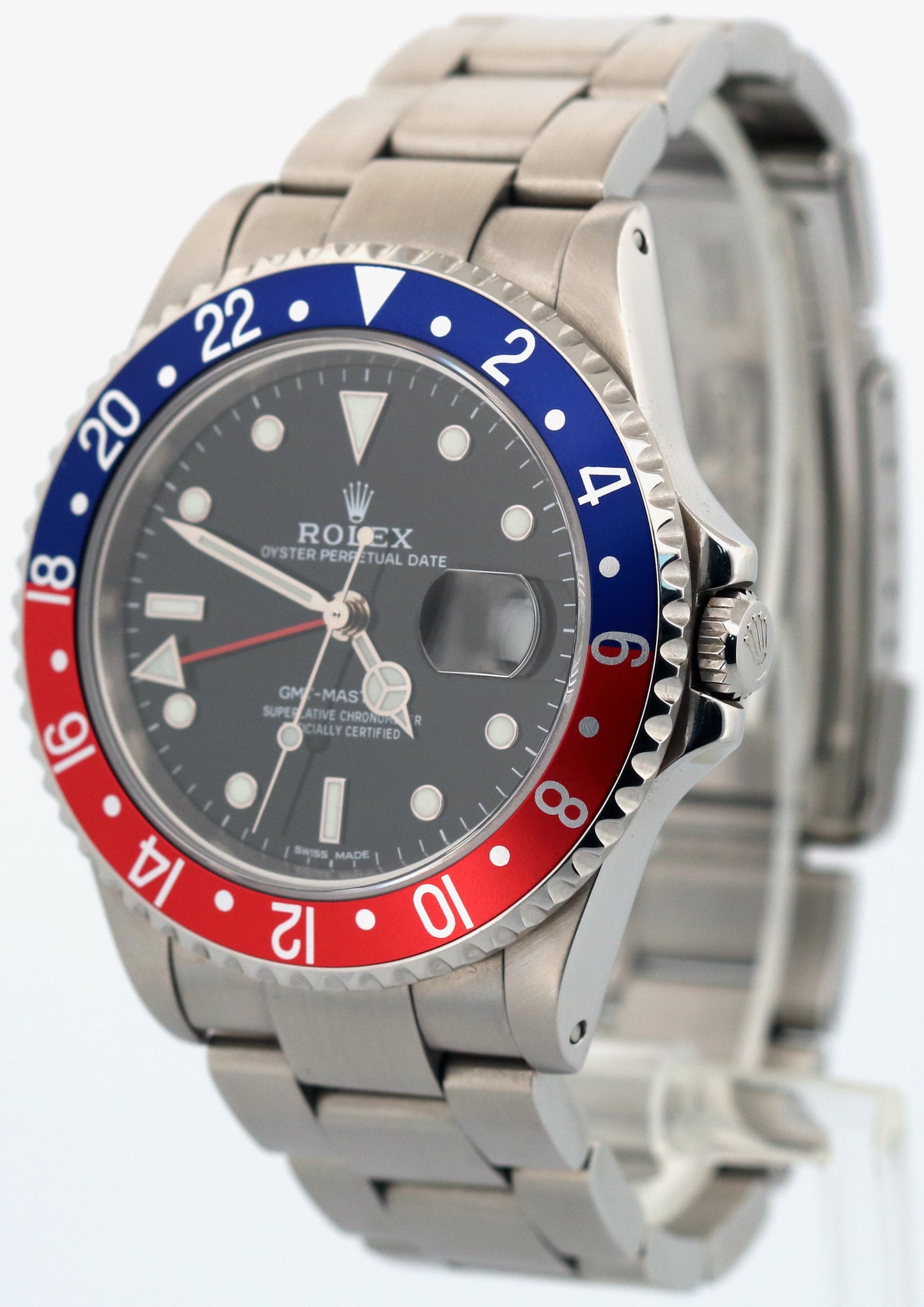Rolex GMT-Master II PEPSI Blue Red Stainless Steel Oyster Black Date 16710 Watch
