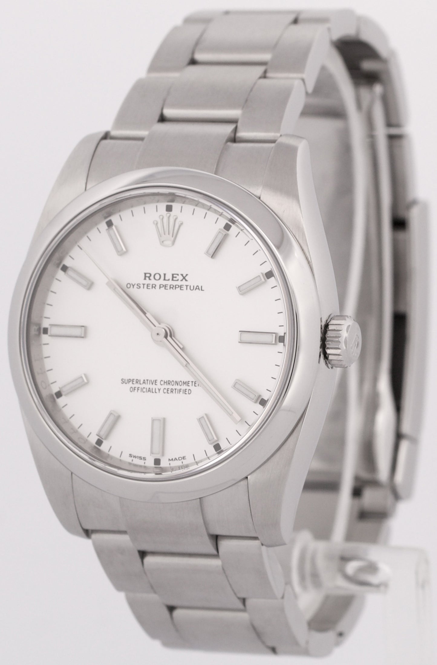 MINT Rolex Oyster Perpetual WHITE Stainless Steel Automatic Oyster 34mm 114200