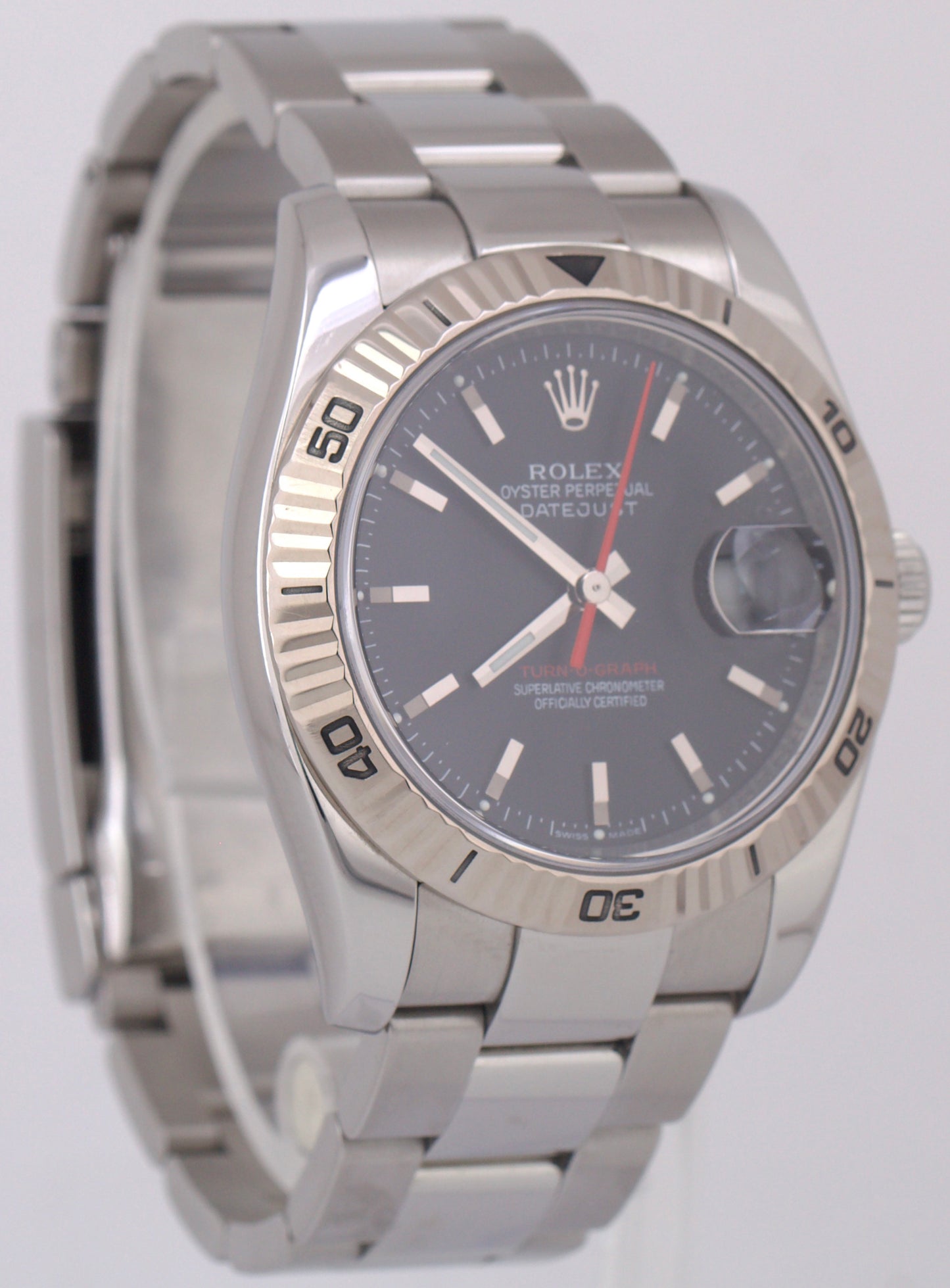 Rolex DateJust Turn-O-Graph Thunderbird BLACK Red Steel 18K Gold Watch 116264