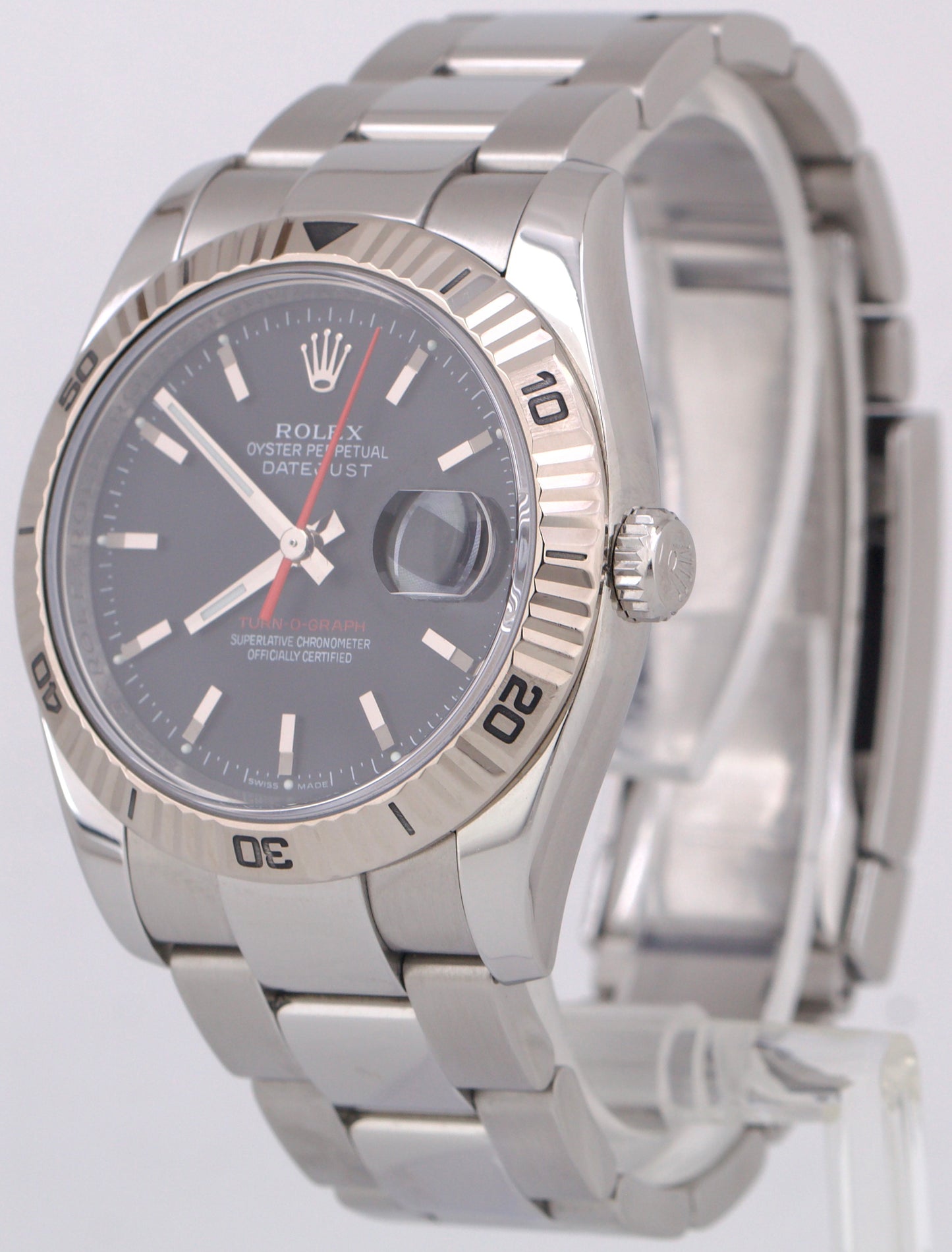 Rolex DateJust Turn-O-Graph Thunderbird BLACK Red Steel 18K Gold Watch 116264