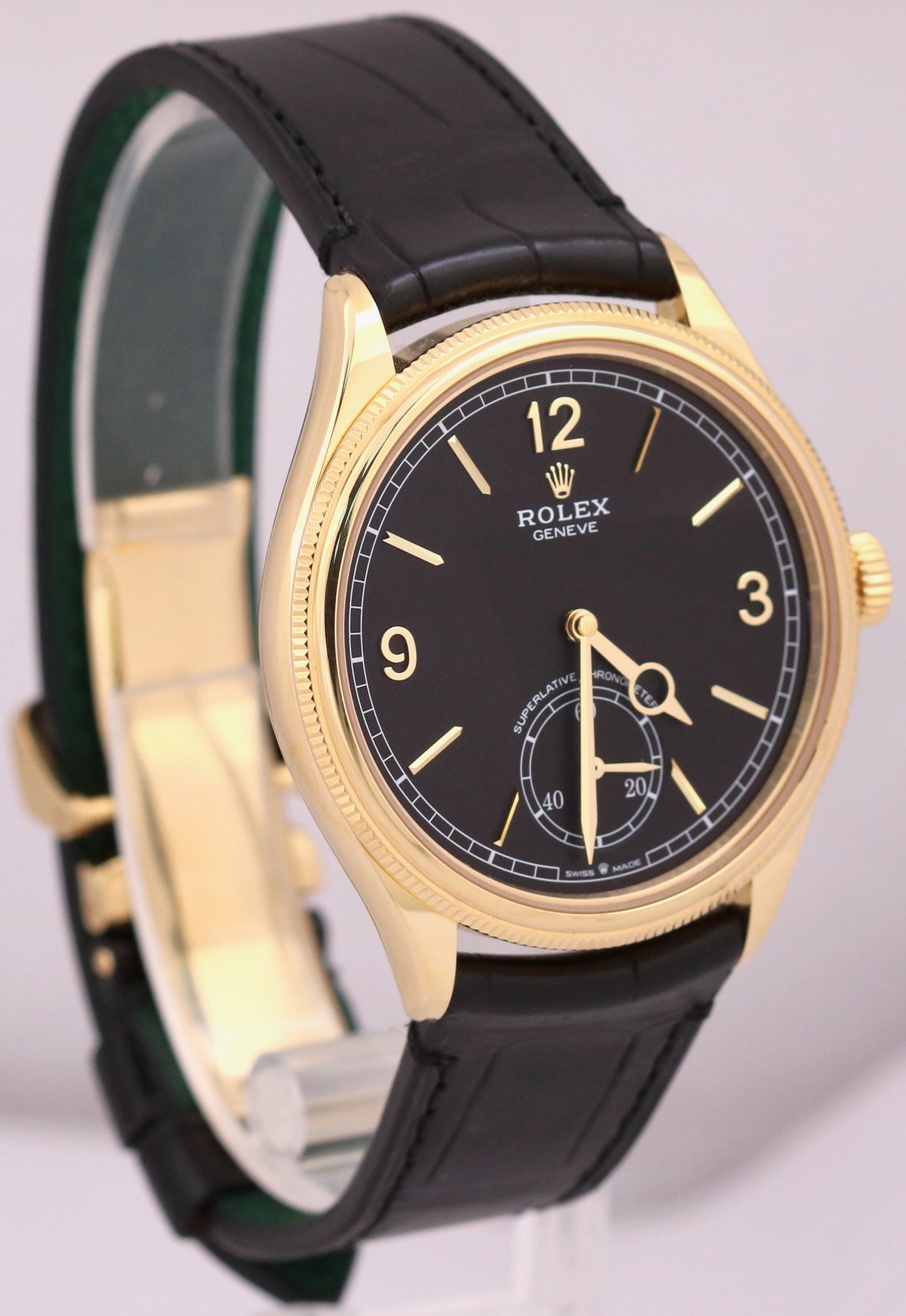 MINT 2024 PAPERS Rolex 1908 BLACK 18K Yellow Gold 39mm Leather 52508 Watch BOX