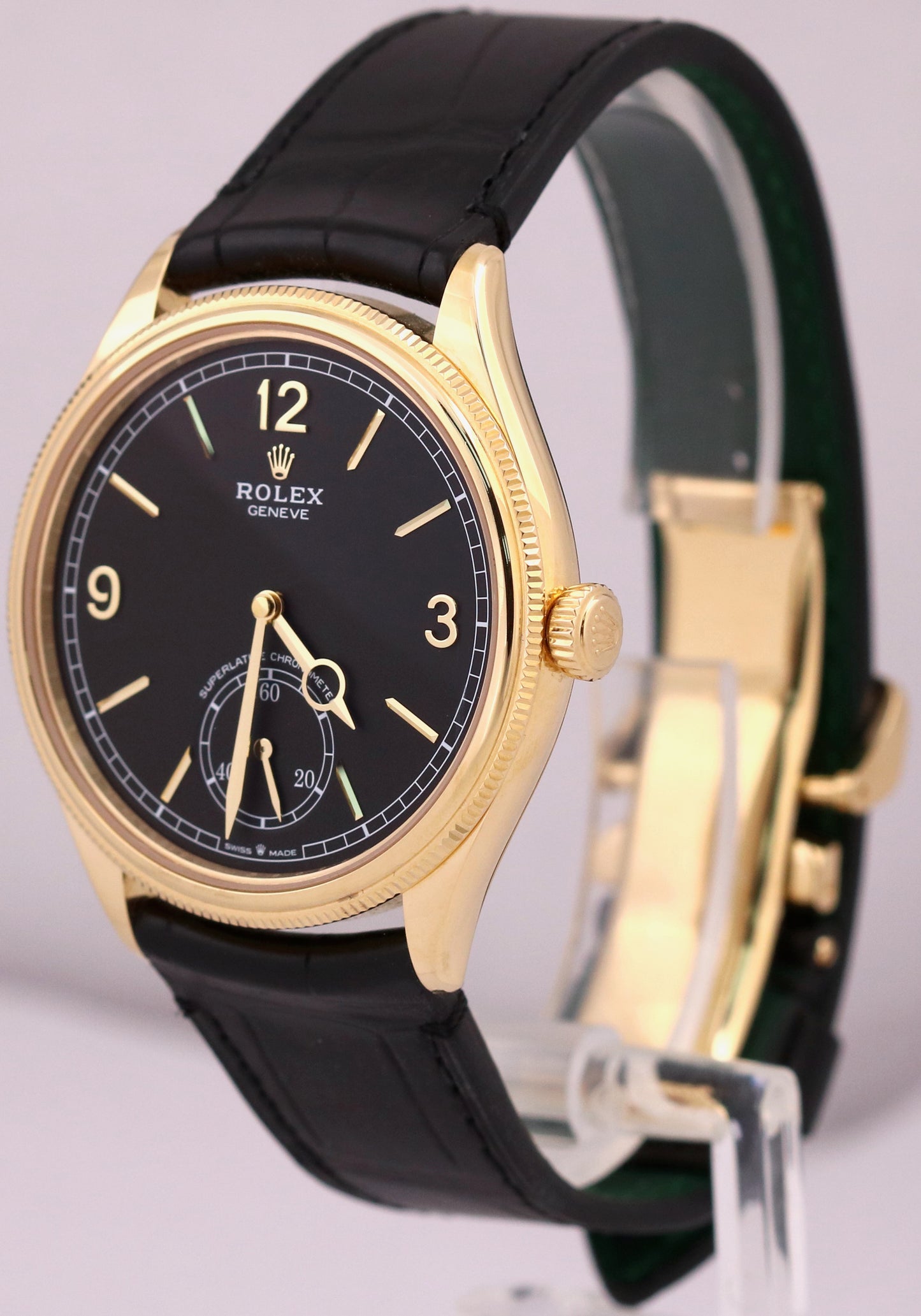 MINT 2024 PAPERS Rolex 1908 BLACK 18K Yellow Gold 39mm Leather 52508 Watch BOX