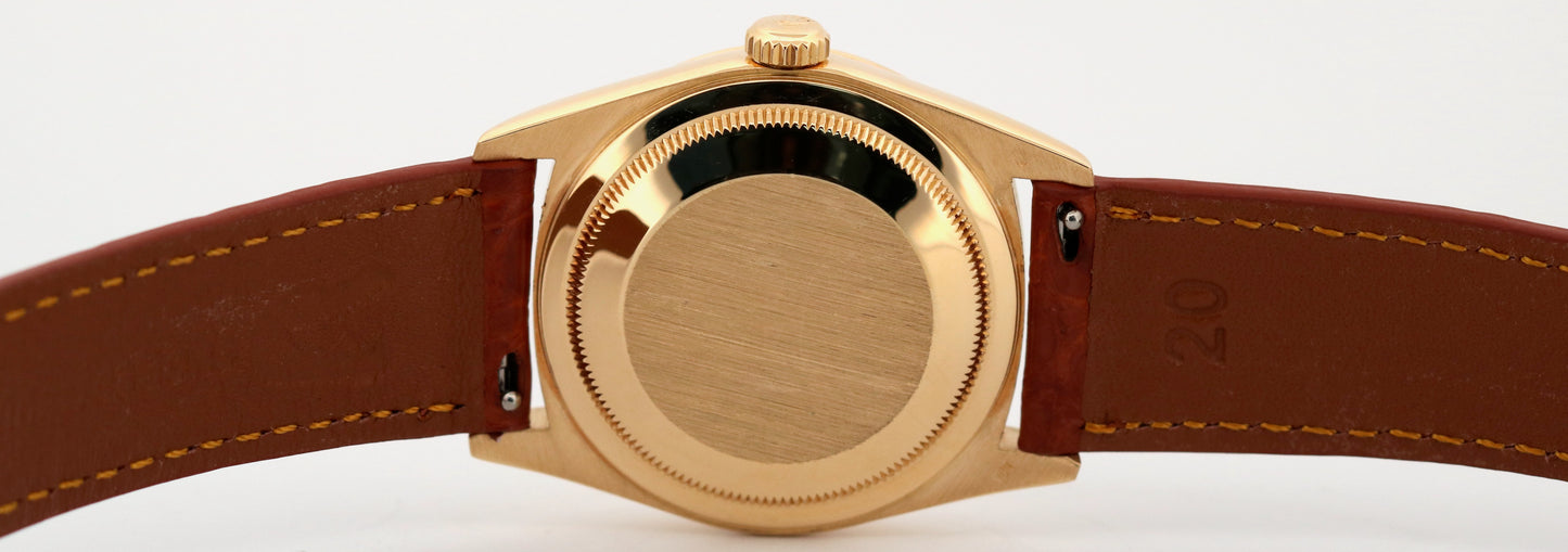 1991 Rolex Day-Date 36mm CHAMPAGNE ARABIC 18K Gold BARK Leather Watch 18248