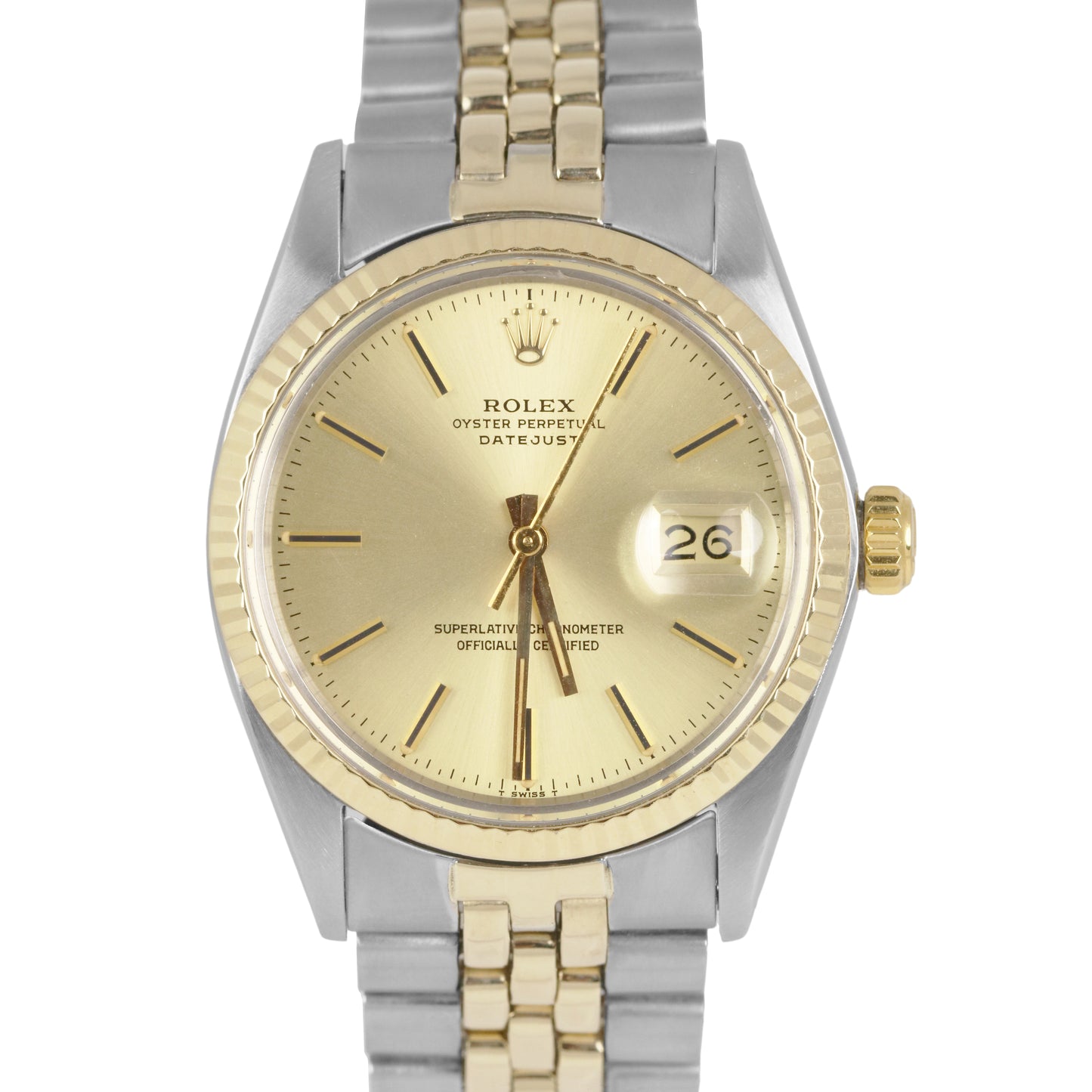 Rolex DateJust 36mm Champagne 18K Yellow Gold Stainless Two-Tone Watch 16013