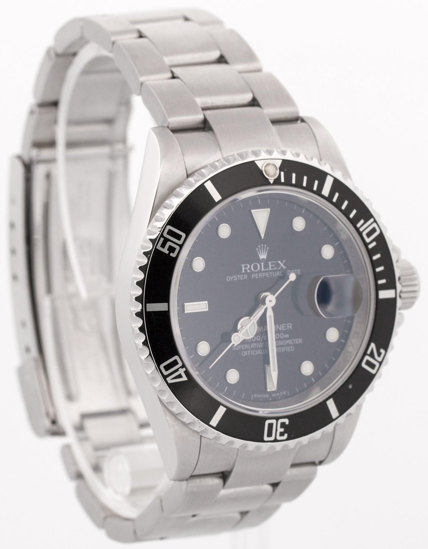 Rolex Submariner Date Black REHAUT Stainless Steel NO-HOLES 40mm Watch 16610