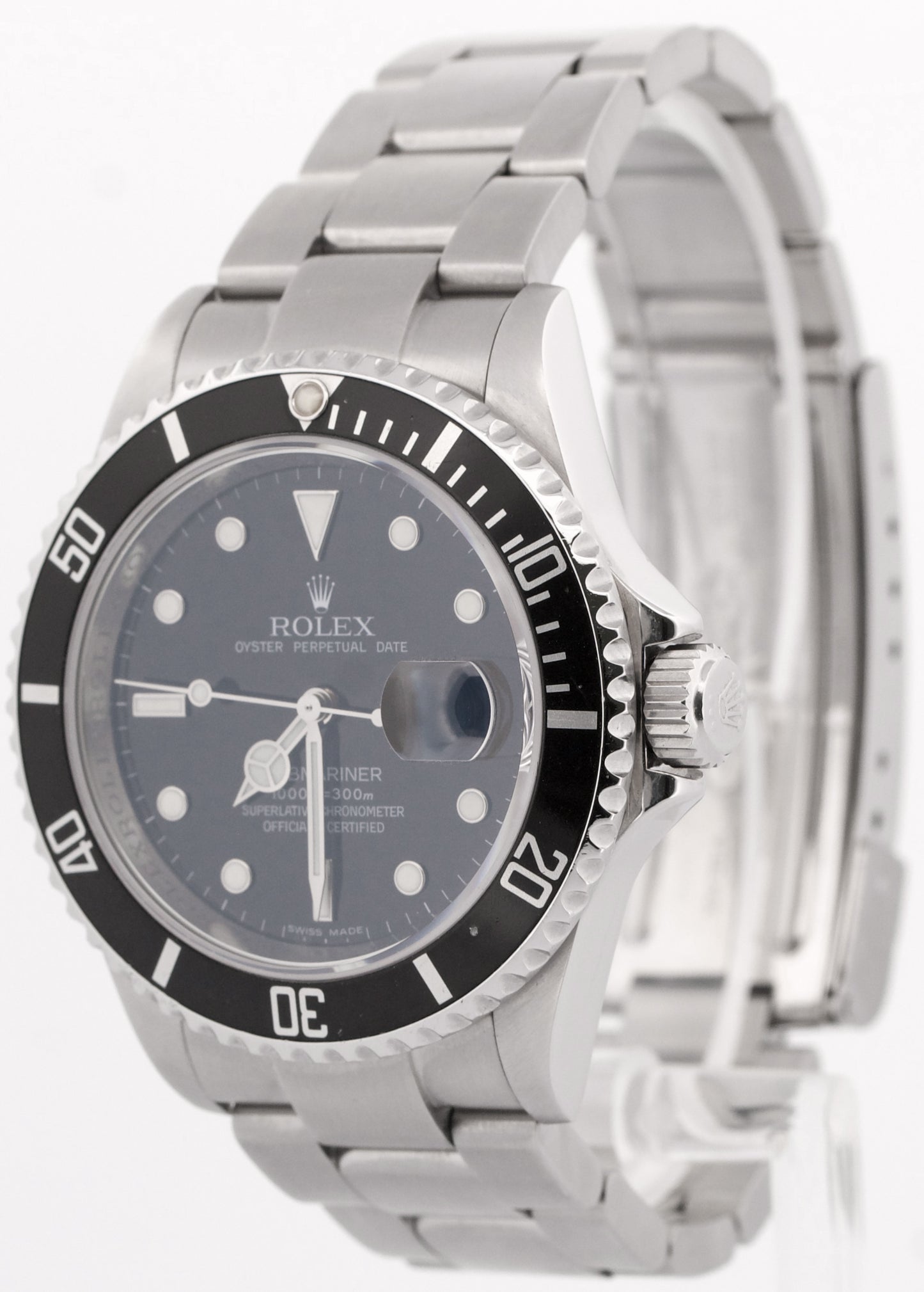Rolex Submariner Date Black REHAUT Stainless Steel NO-HOLES 40mm Watch 16610