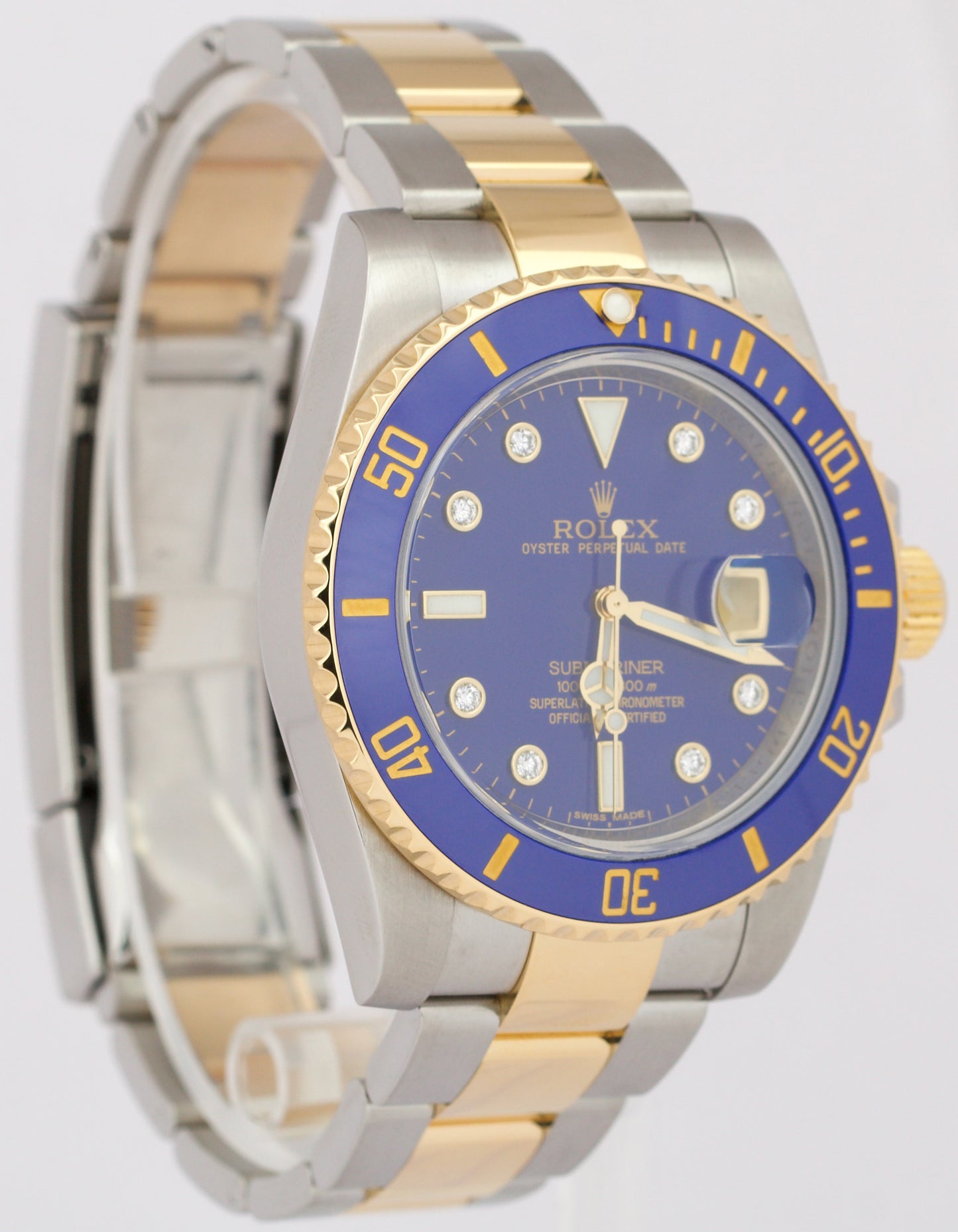MINT Rolex Submariner Date FACTORY BLUE DIAMOND 18K Gold Steel 40mm 116613 LB