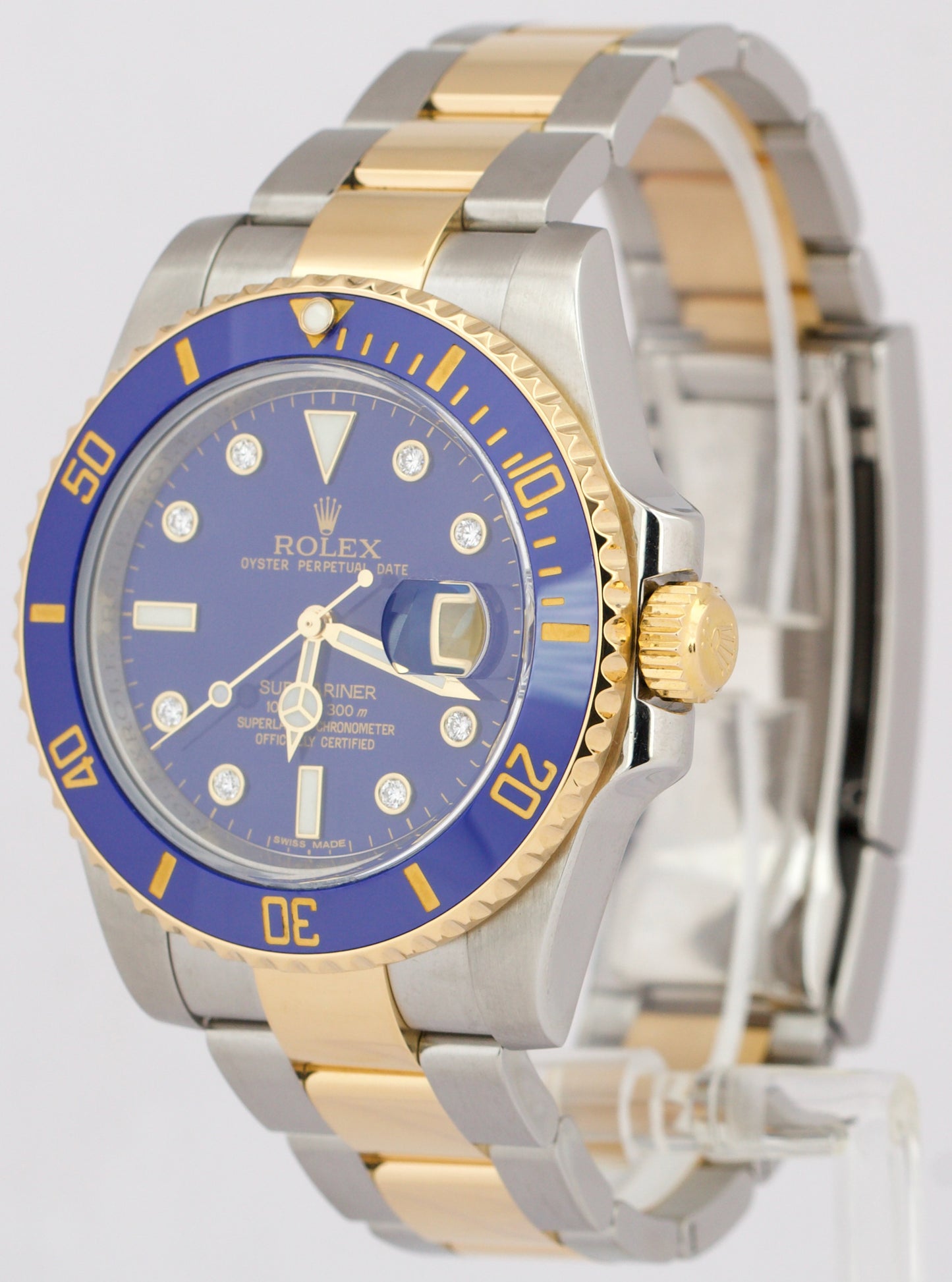 MINT Rolex Submariner Date FACTORY BLUE DIAMOND 18K Gold Steel 40mm 116613 LB