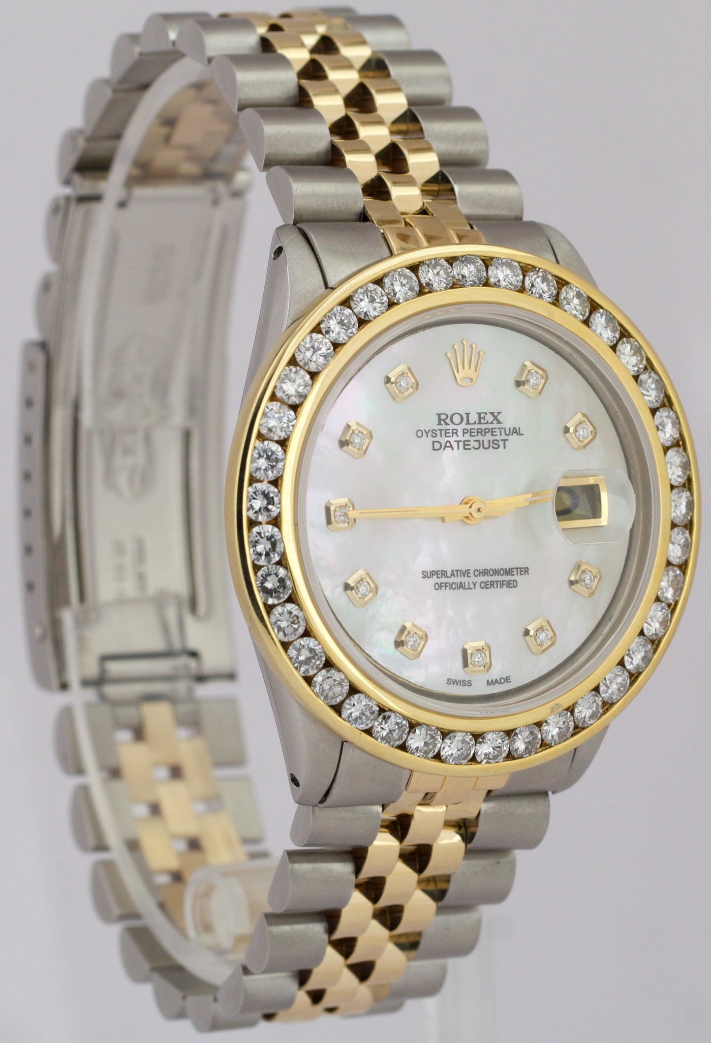 VINTAGE Rolex DateJust 36mm MOP DIAMOND 18K Gold Stainless Steel JUBILEE 1601