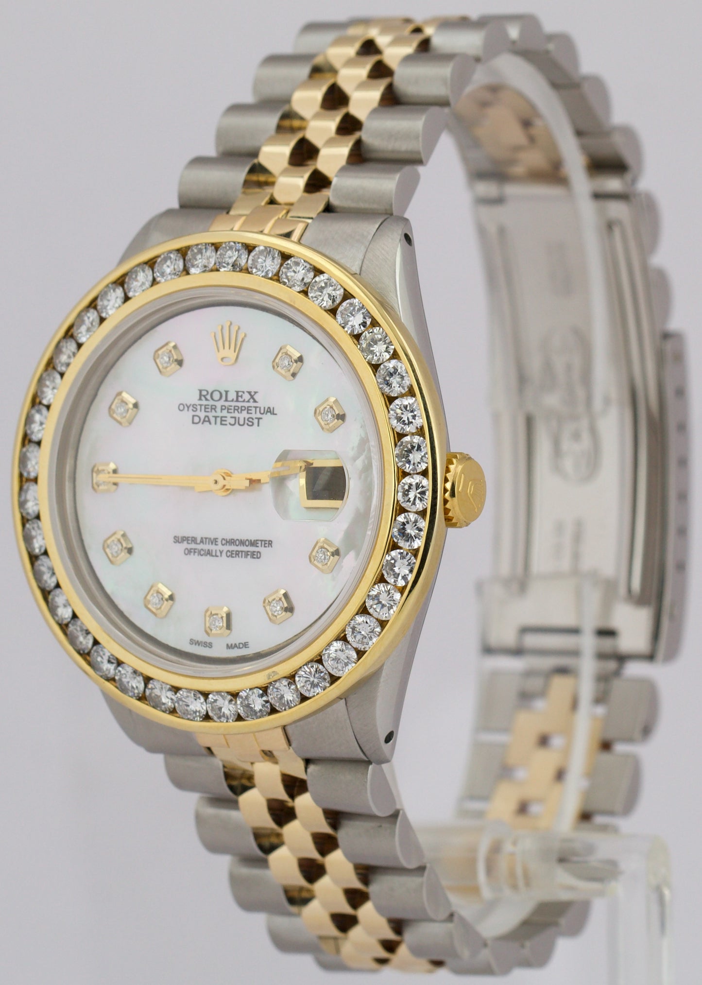 VINTAGE Rolex DateJust 36mm MOP DIAMOND 18K Gold Stainless Steel JUBILEE 1601