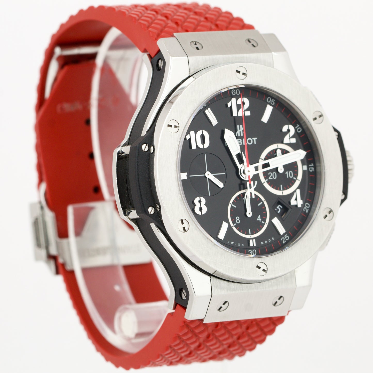 Hublot Big Bang Stainless Steel RED Black 44mm Rubber 301.SX.130.RX Chrono Watch