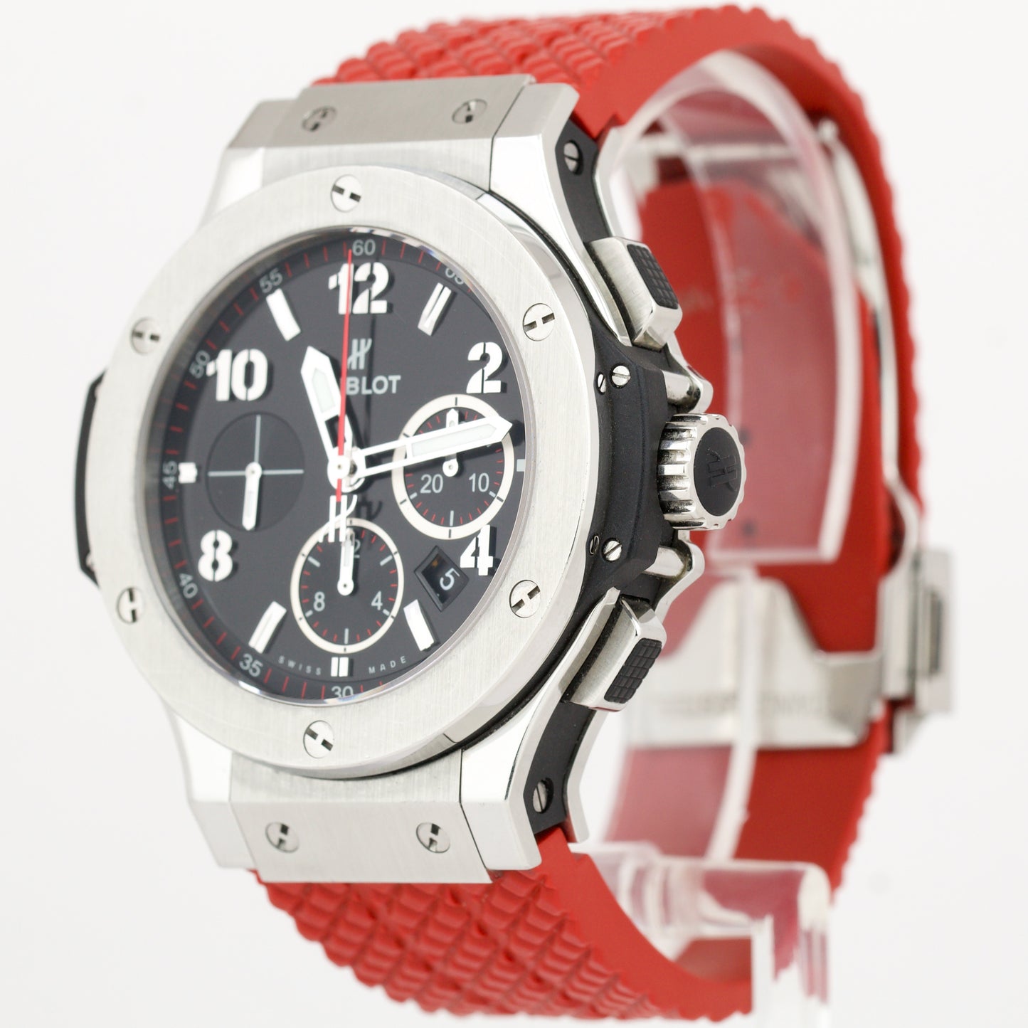 Hublot Big Bang Stainless Steel RED Black 44mm Rubber 301.SX.130.RX Chrono Watch