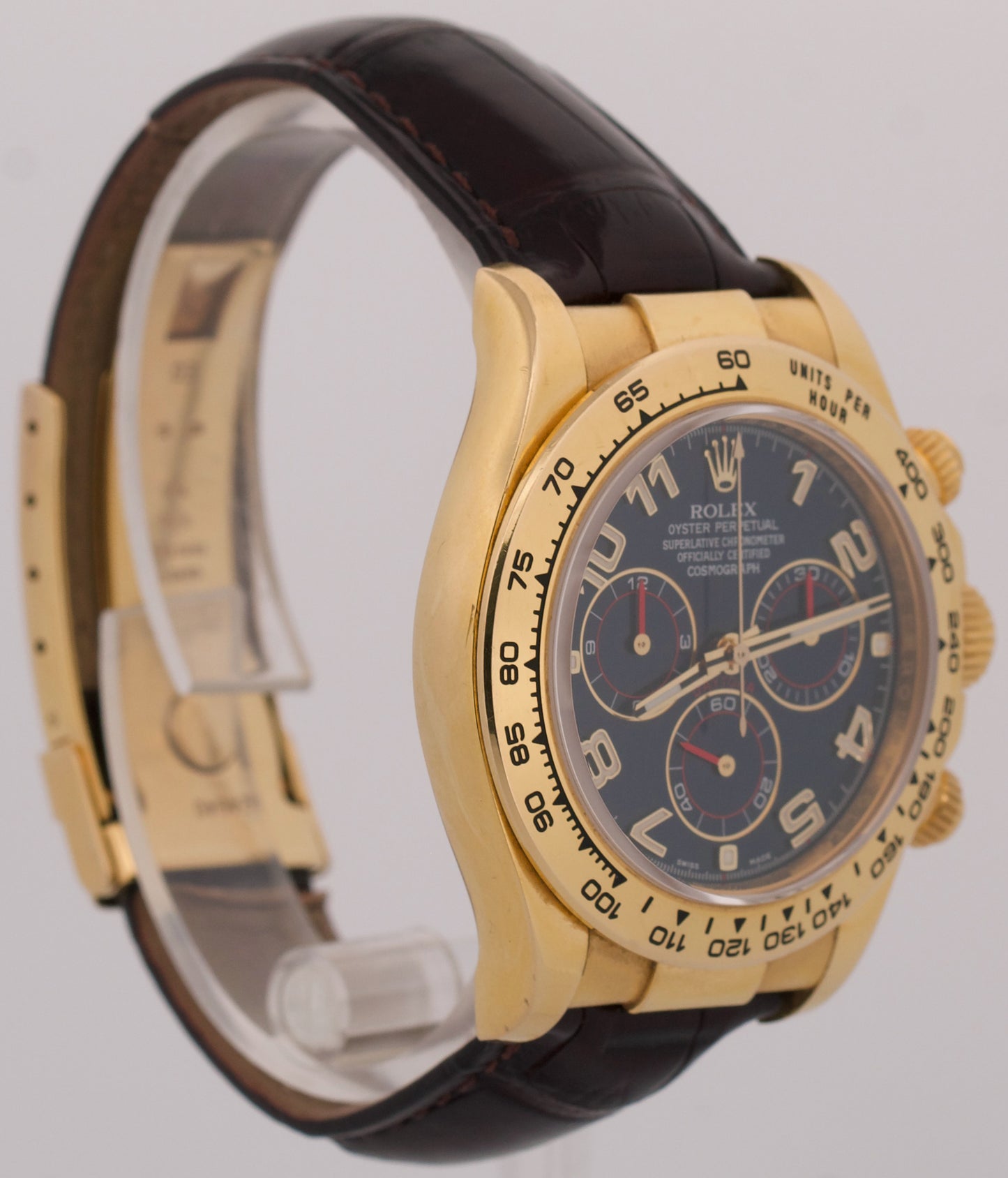 PAPERS Rolex Daytona Cosmograph BLUE RACING 18K Yellow Gold Leather 116518 BOX