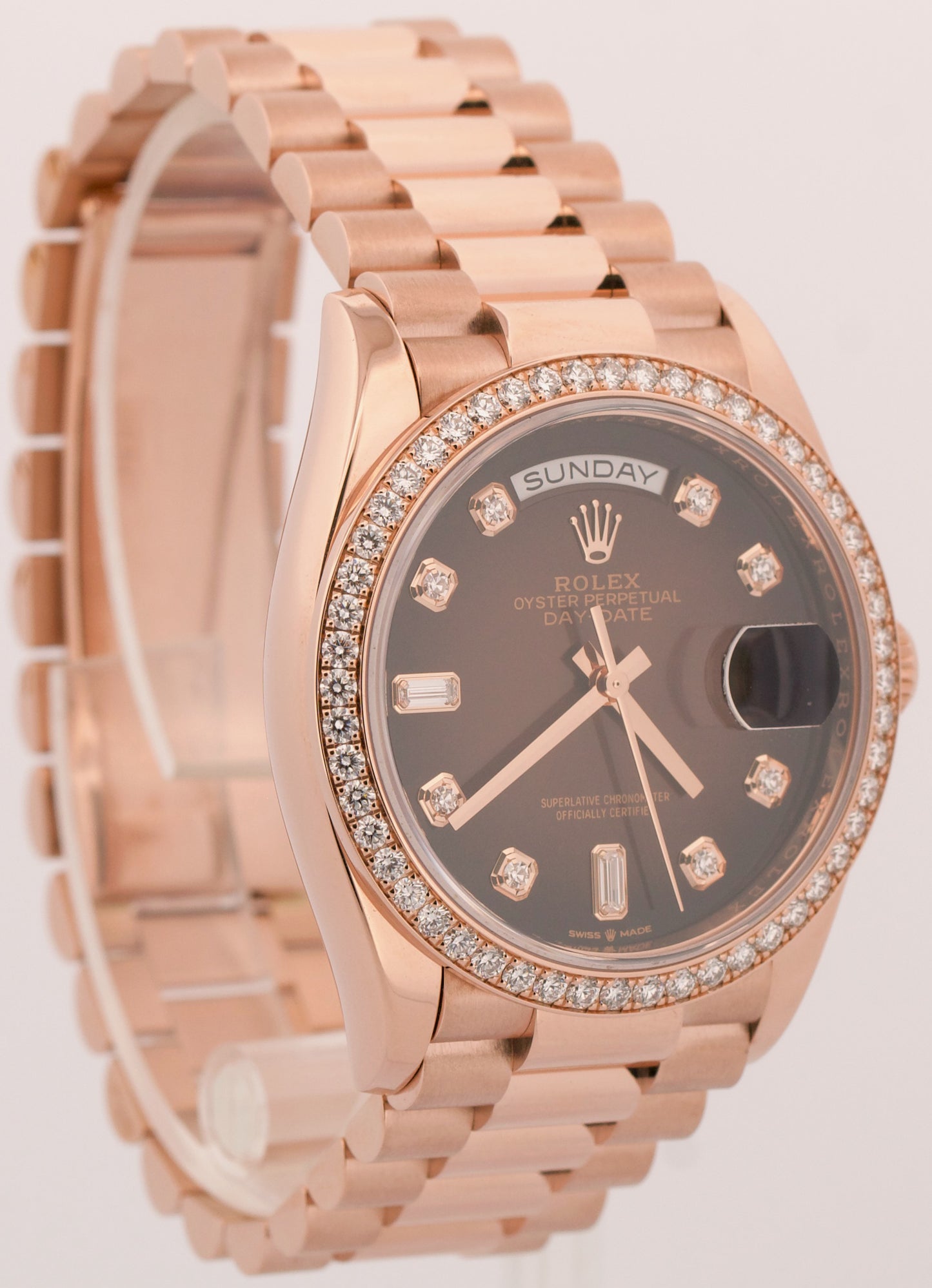PAPERS Rolex Day-Date President OMBRE CHOCOLATE DIAMOND 36mm 18K 128345RBR BOX