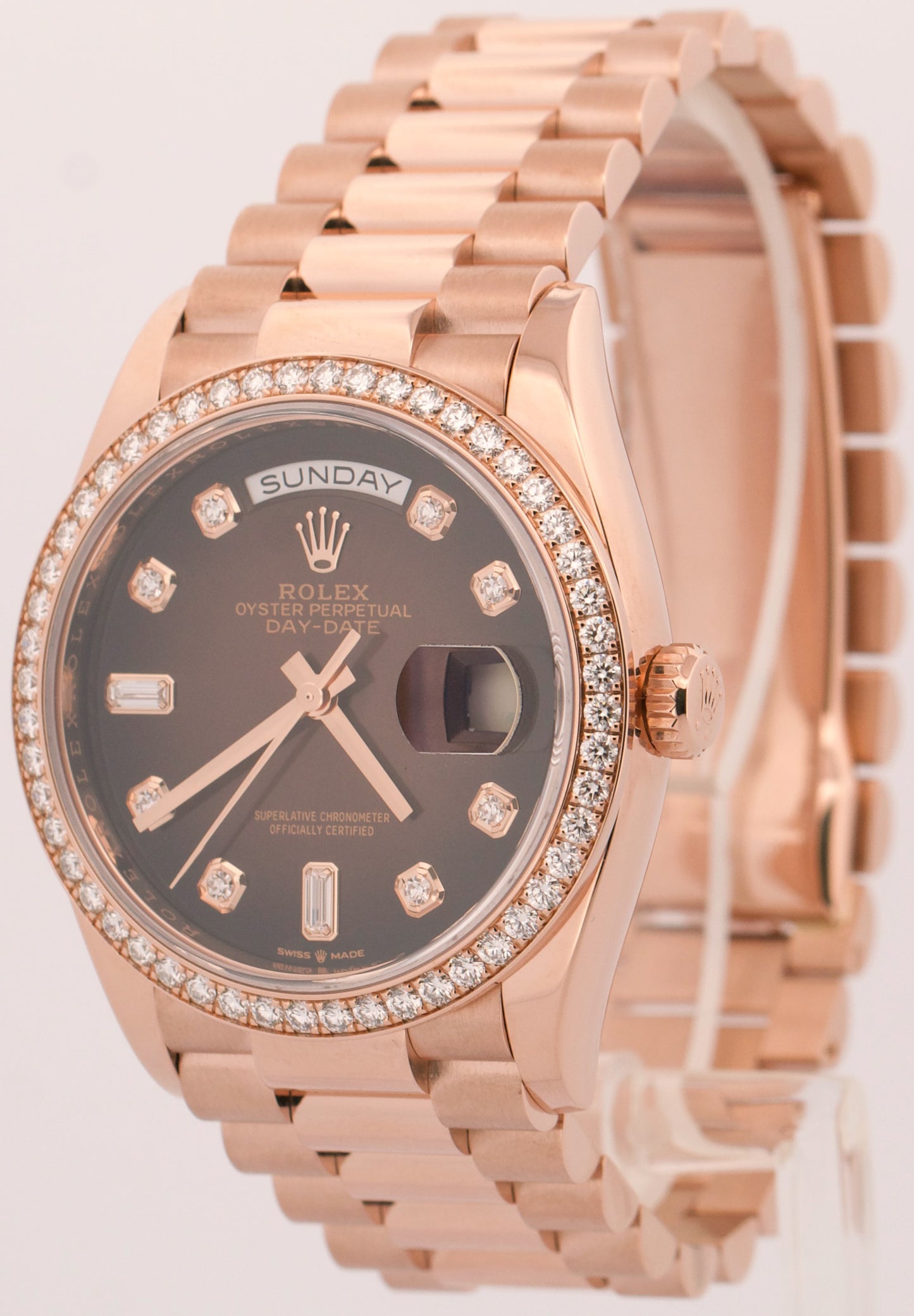 PAPERS Rolex Day-Date President OMBRE CHOCOLATE DIAMOND 36mm 18K 128345RBR BOX