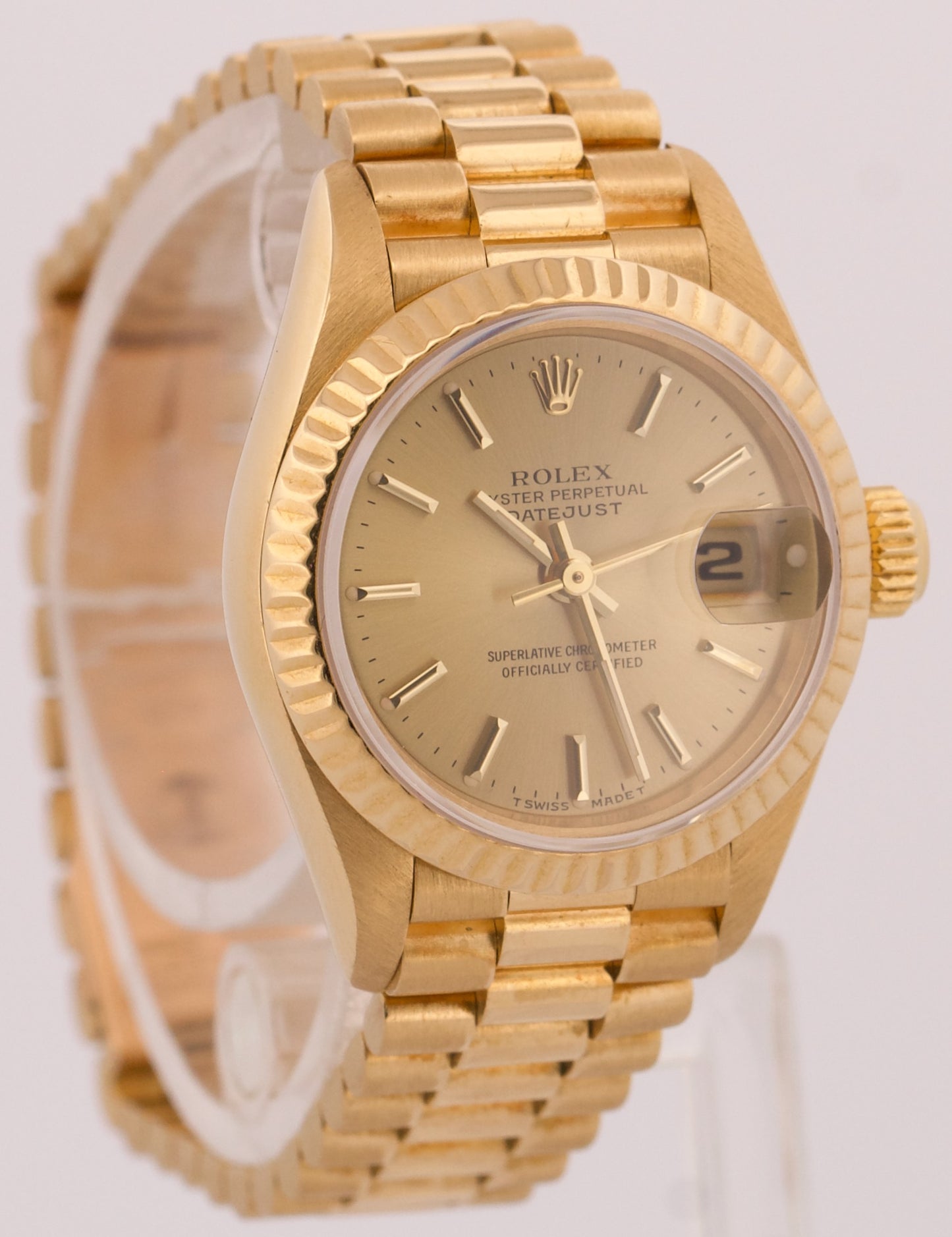 1996 Ladies Rolex DateJust President 26mm CHAMPAGNE 18K Yellow Gold Fluted 69178