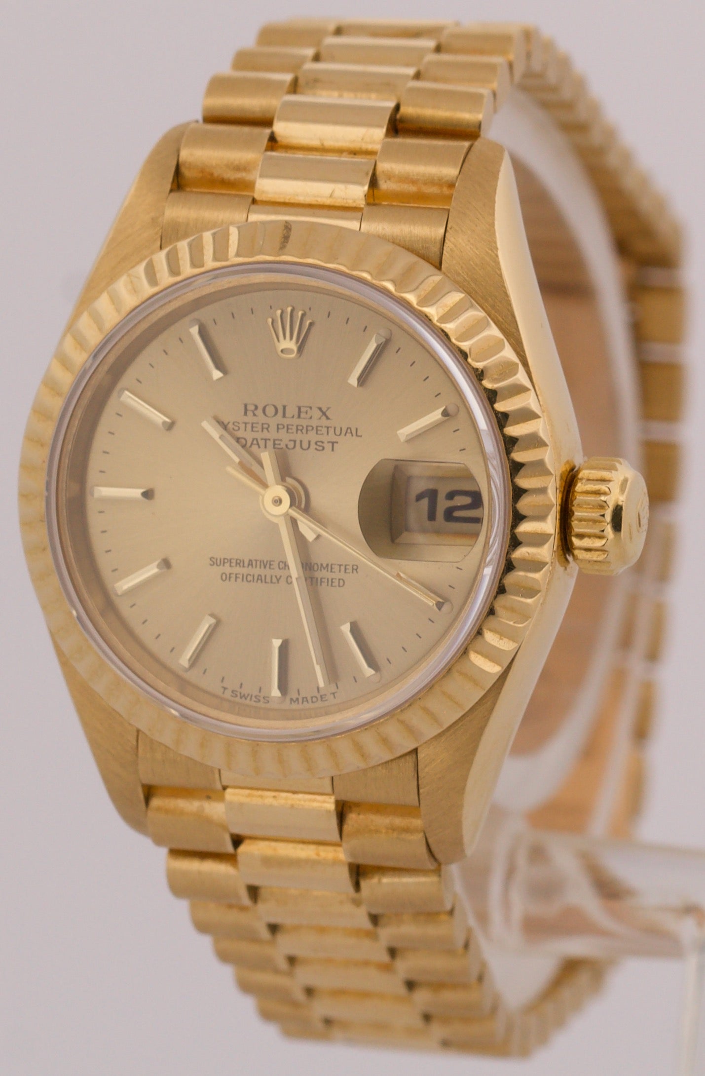 1996 Ladies Rolex DateJust President 26mm CHAMPAGNE 18K Yellow Gold Fluted 69178