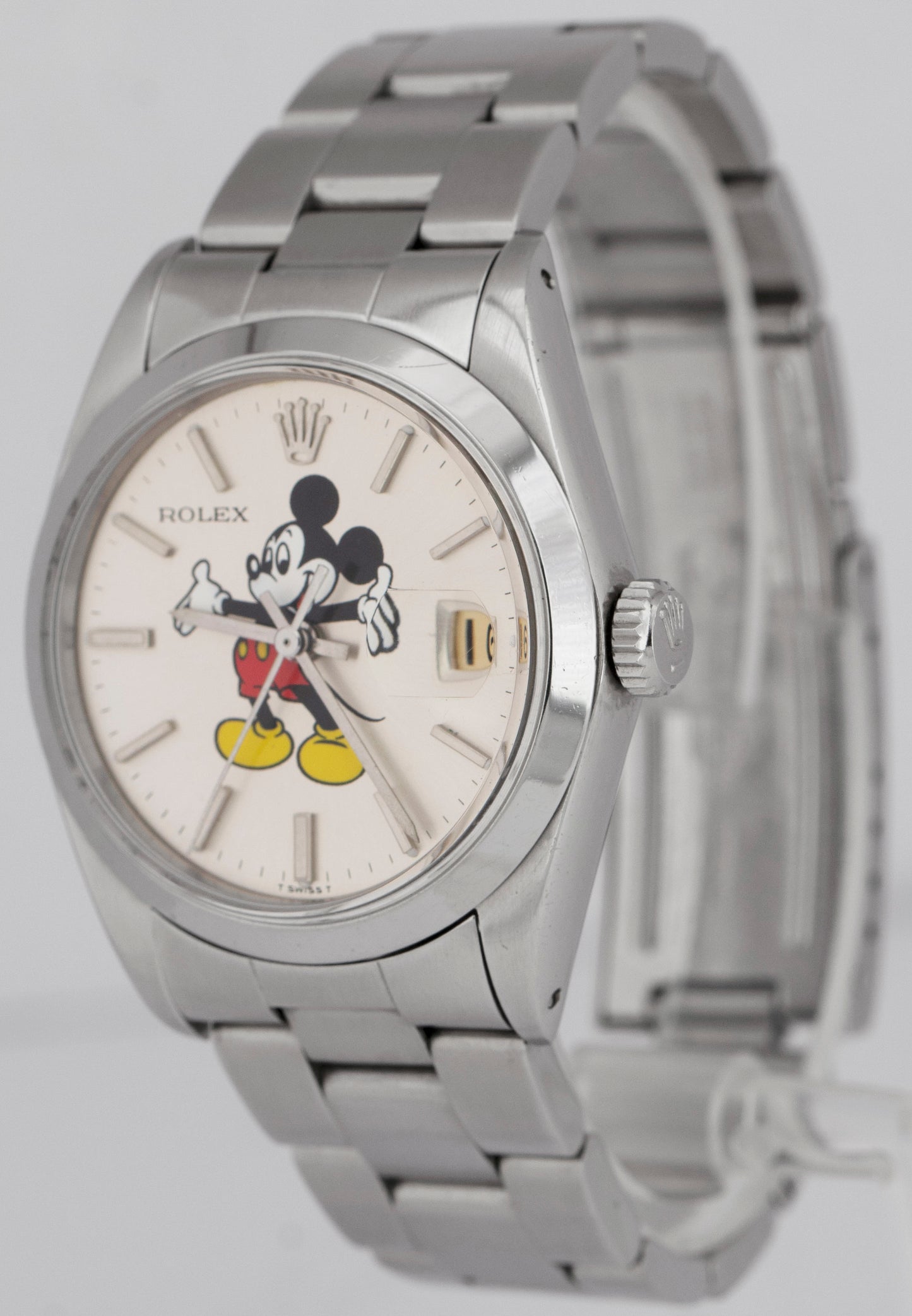 Rolex Oysterdate Precision Silver MICKEY MOUSE Stainless Steel 34mm Watch 6694