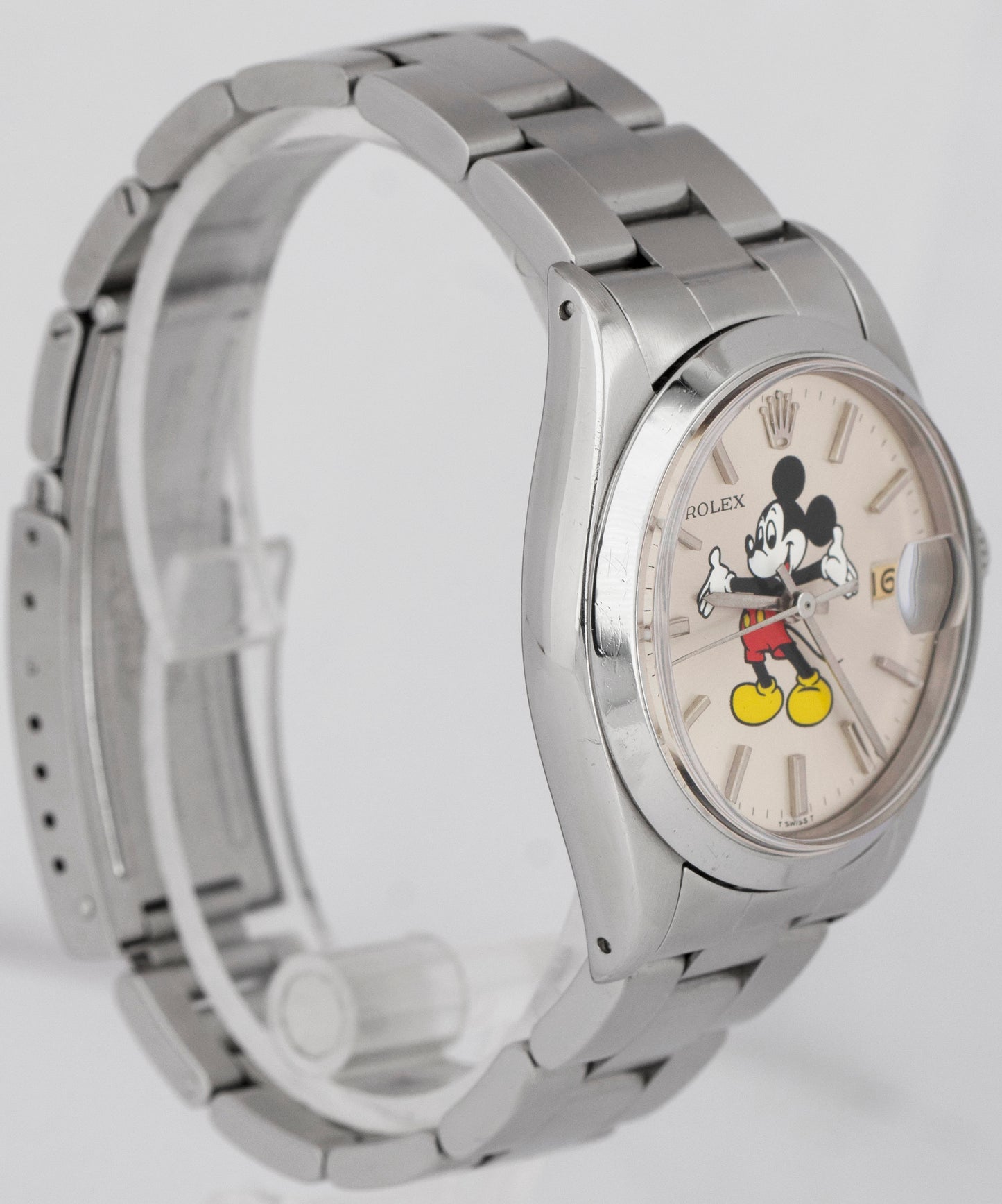Rolex Oysterdate Precision Silver MICKEY MOUSE Stainless Steel 34mm Watch 6694