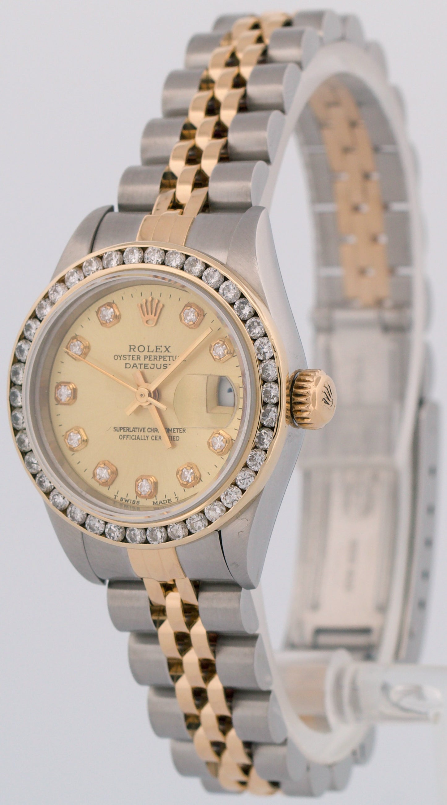 Ladies Rolex DateJust CHAMPAGNE DIAMOND 18K Gold 26mm JUBILEE Watch 79173 BOX