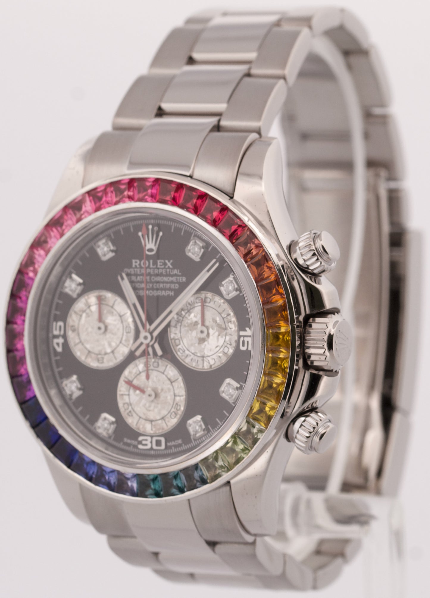 Rolex Daytona Cosmograph RAINBOW DIAMOND 18K White Gold Chronograph 116509 BOX