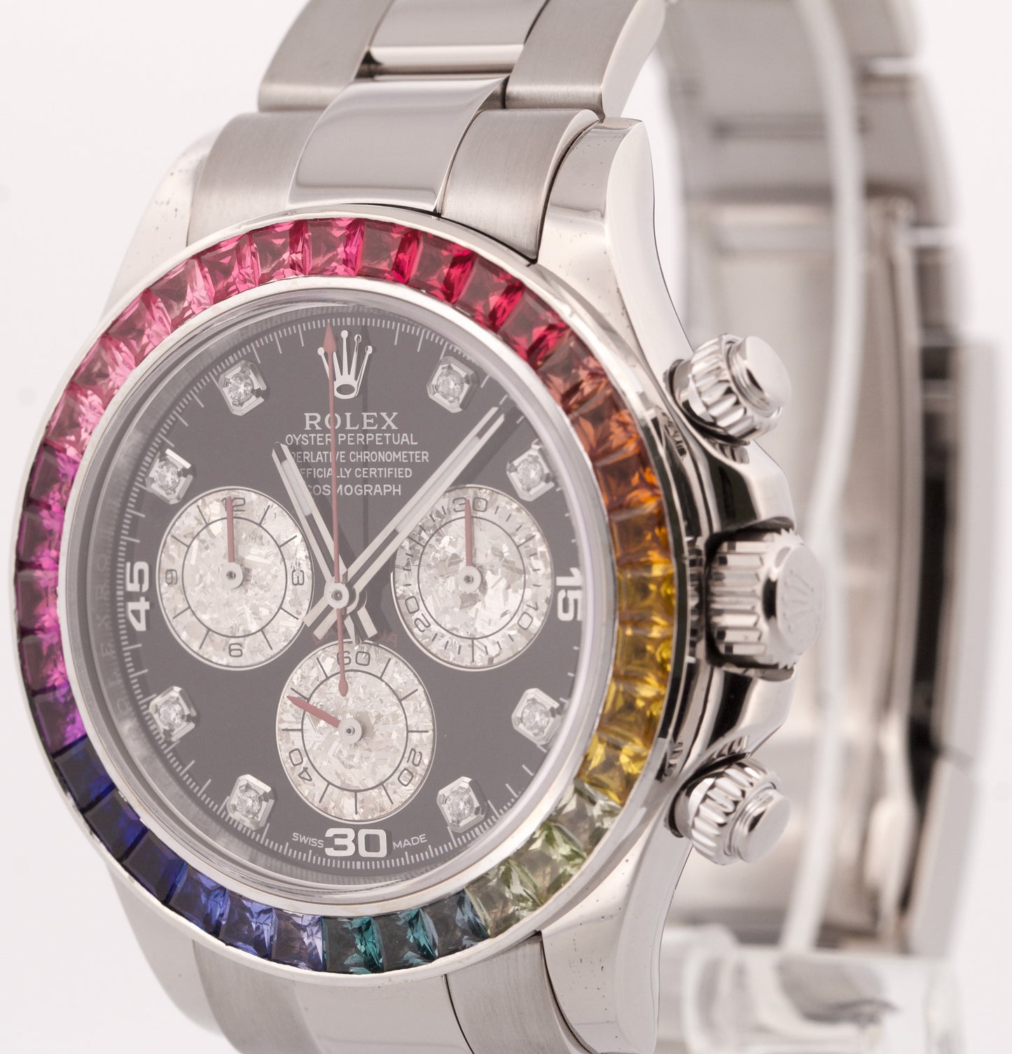 Rolex Daytona Cosmograph RAINBOW DIAMOND 18K White Gold Chronograph 116509 BOX