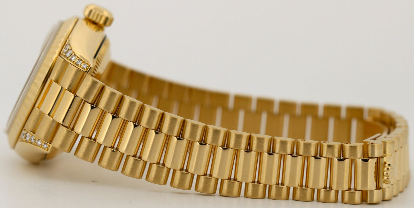 Ladies Rolex DateJust President 26mm FACTORY CHAMPAGNE DIAMOND 18K 79238 BOX