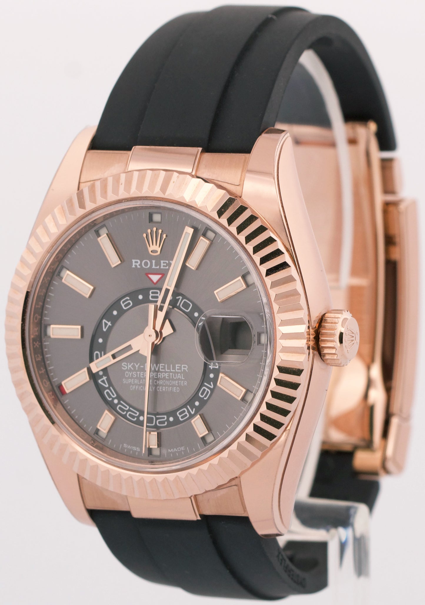 2023 PAPERS Rolex Sky-Dweller RHODIUM 18K Rose Gold Oysterflex 326235 42mm BOX