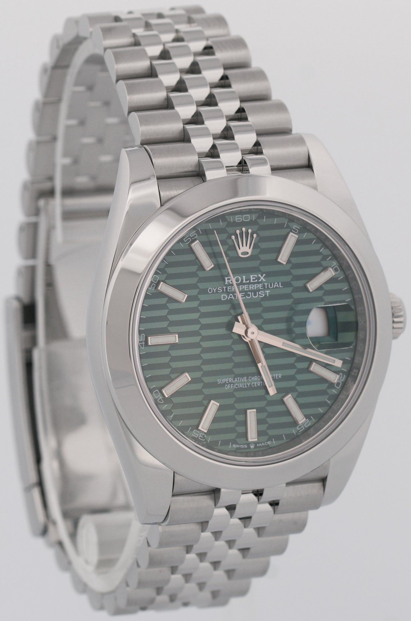 2023 PAPERS Rolex DateJust 41 GREEN MOTIF Stainless JUBILEE 41mm 126300 BOX