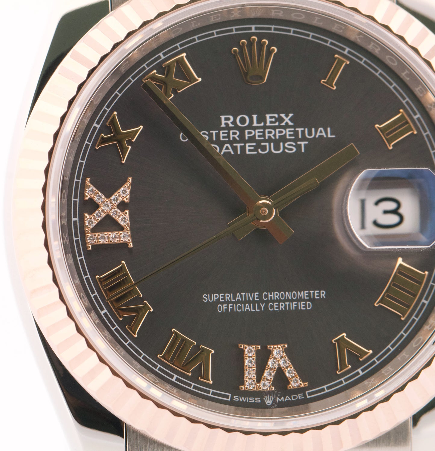 Rolex DateJust RHODIUM ROMAN DIAMOND 18K Rose Gold Steel JUBILEE 36mm 126231