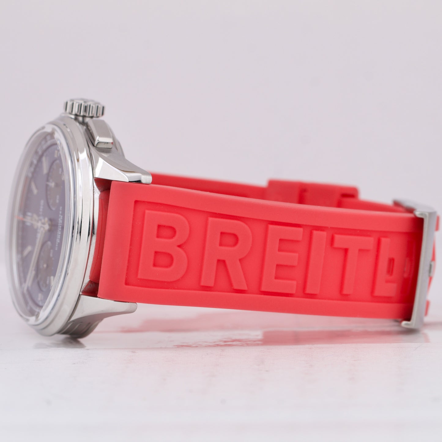 Breitling Premier B01 42mm Stainless Steel Blue Red Rubber Date Watch AB0118