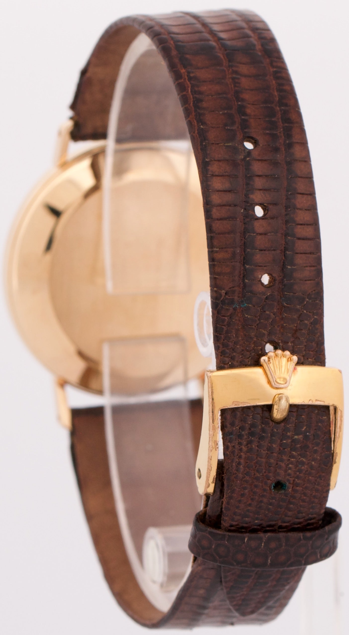 Rolex Cellini CHAMPAGNE ROMAN 18K Yellow Gold Manual Brown Leather 32mm 4112