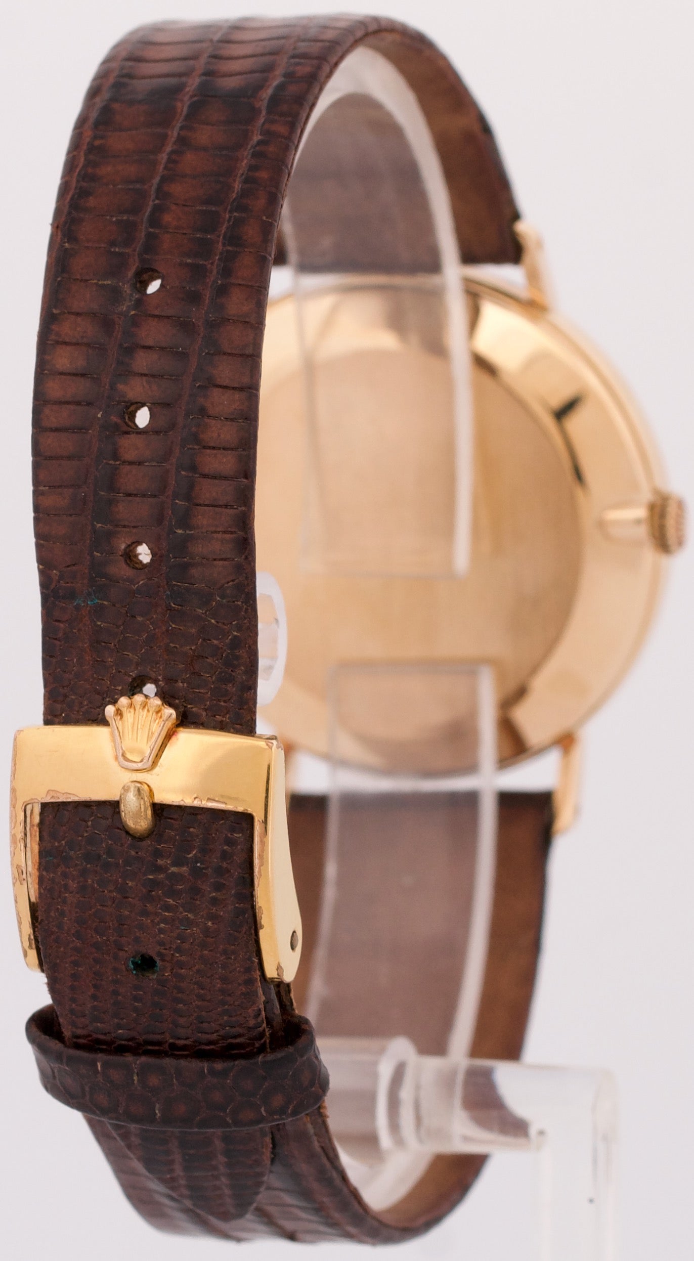 Rolex Cellini CHAMPAGNE ROMAN 18K Yellow Gold Manual Brown Leather 32mm 4112